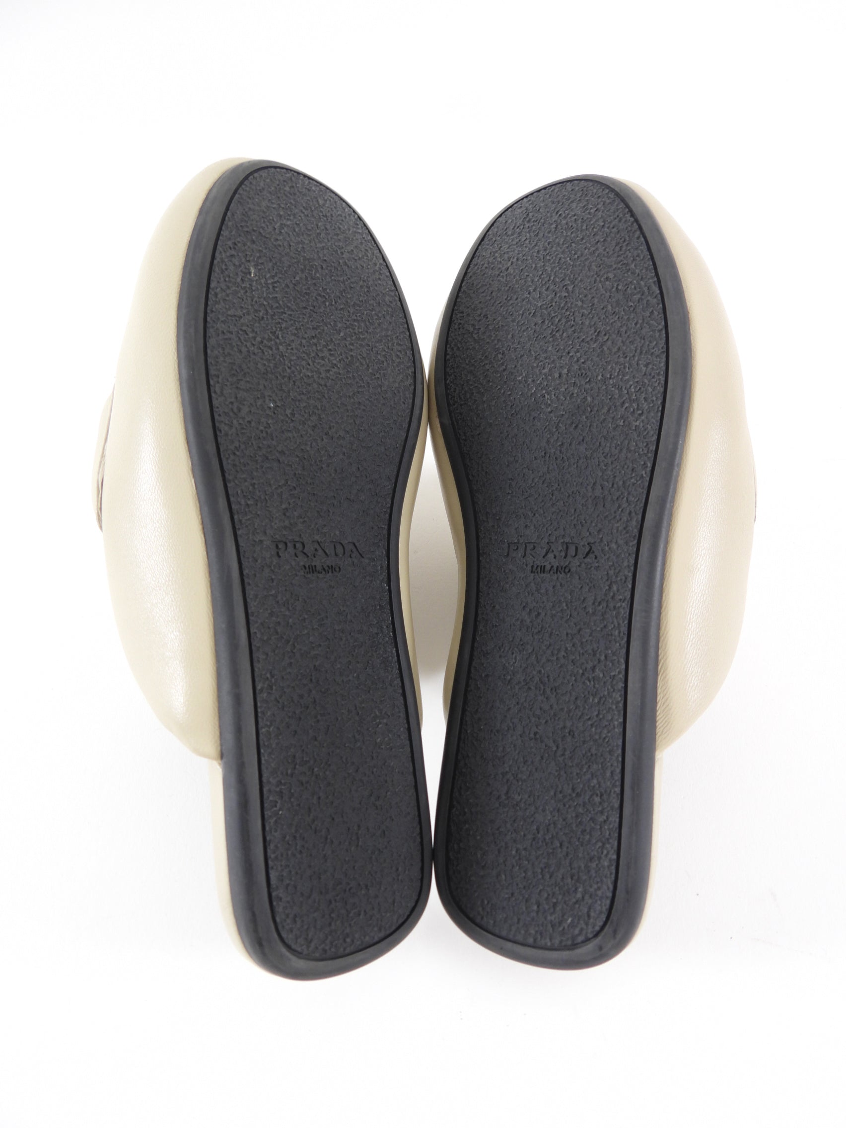 Prada Light Beige Puffy Slide Slippers - 35