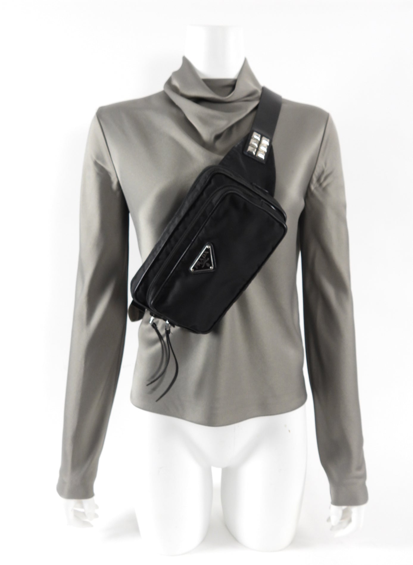 Prada Black Tessuto Nylon Stud Belt Bag