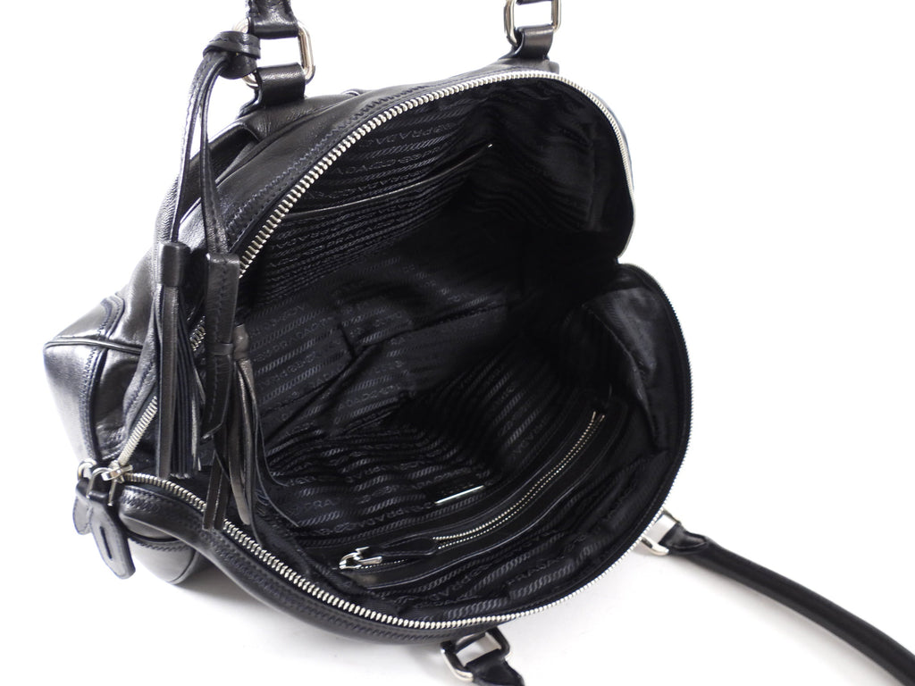 Prada Black Leather Nappa Leather Bowler Bag