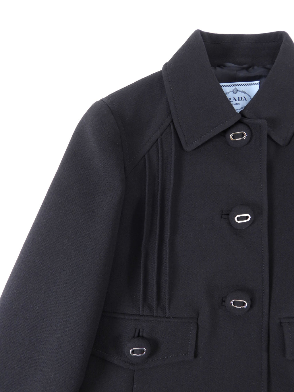 Prada Black Wool Crop Jacket with Button Detail - IT42 / 6