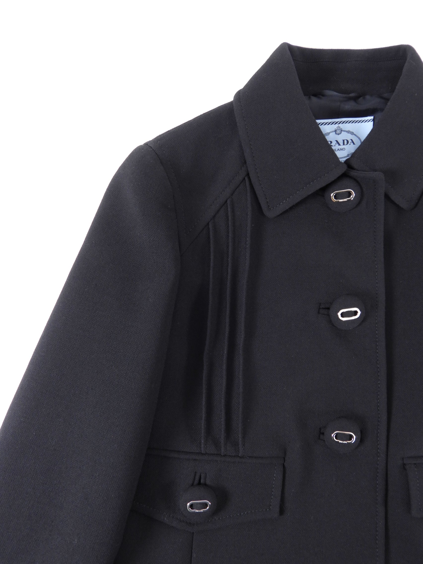 Prada Black Wool Crop Jacket with Button Detail - IT42 / 6