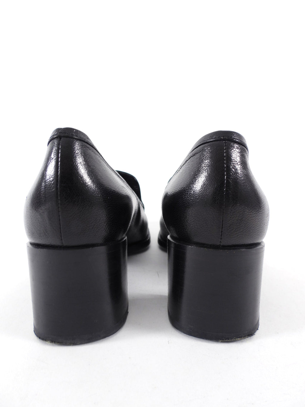 Prada Black Glossed Leather Block Heel Loafers - 39.5
