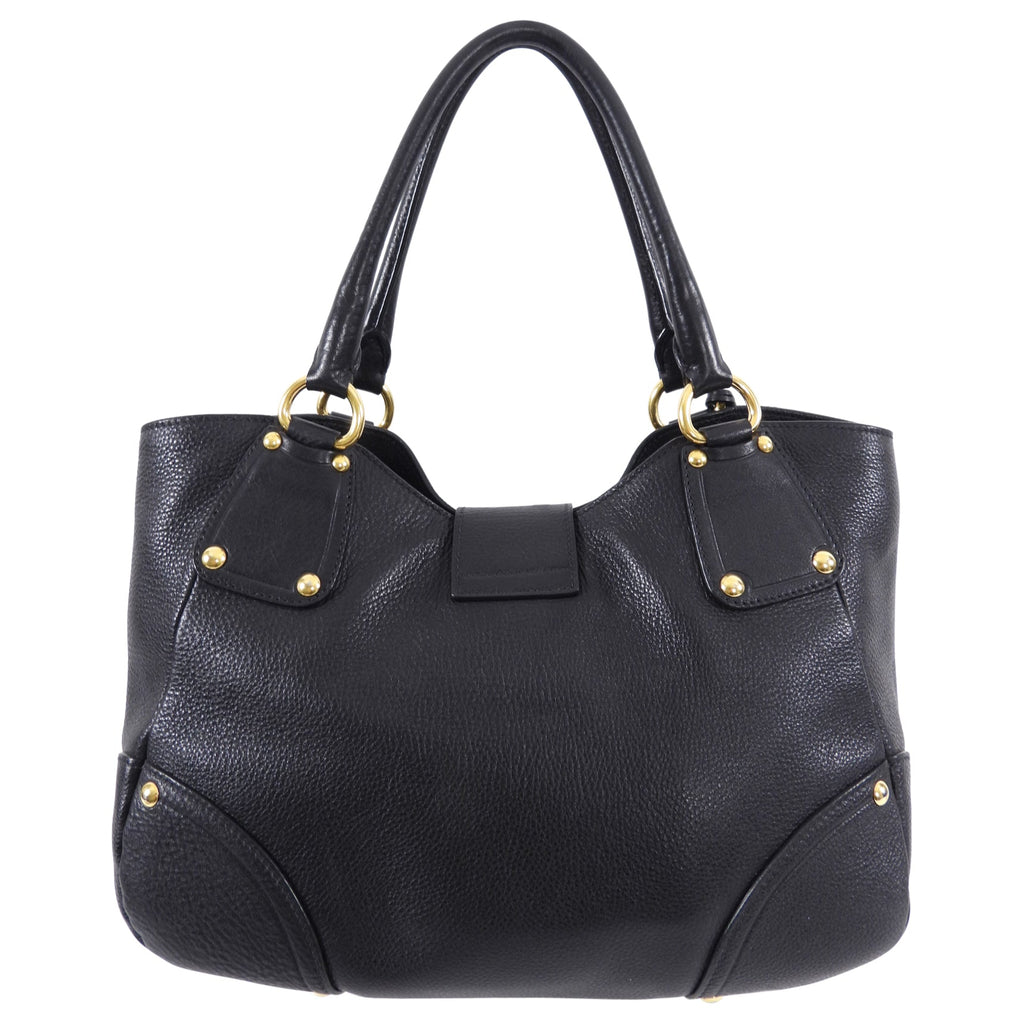 Prada Black Vitello Daino Leather Push Lock Large Antic Hobo Bag