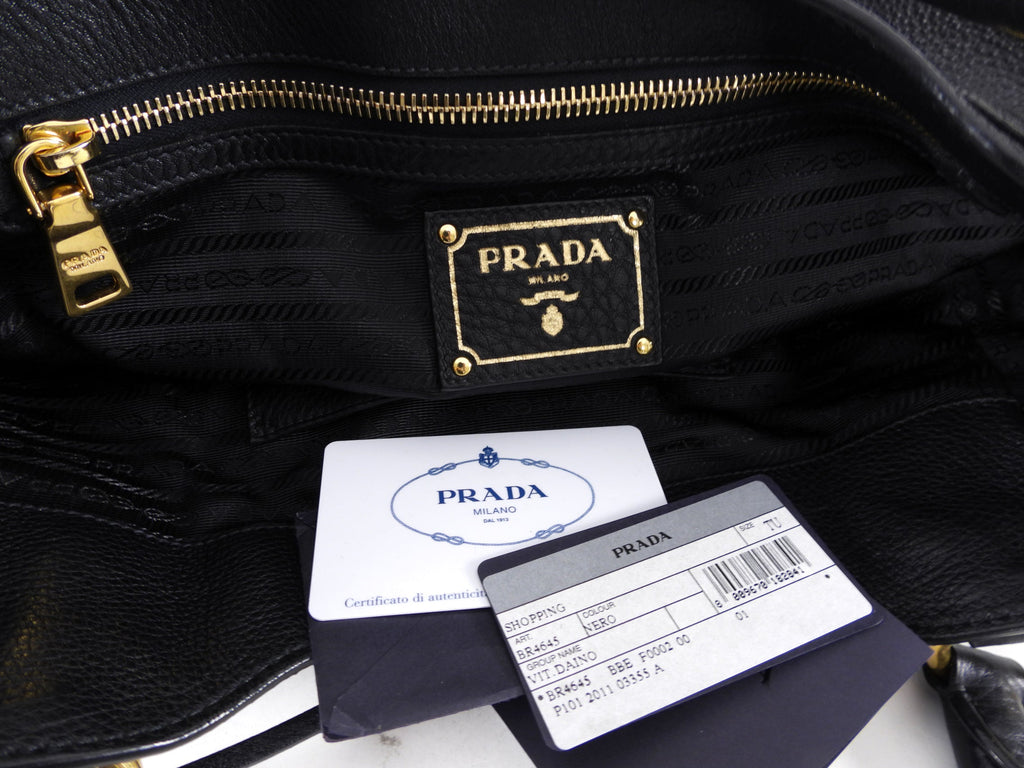Prada Black Vitello Daino Leather Push Lock Large Antic Hobo Bag