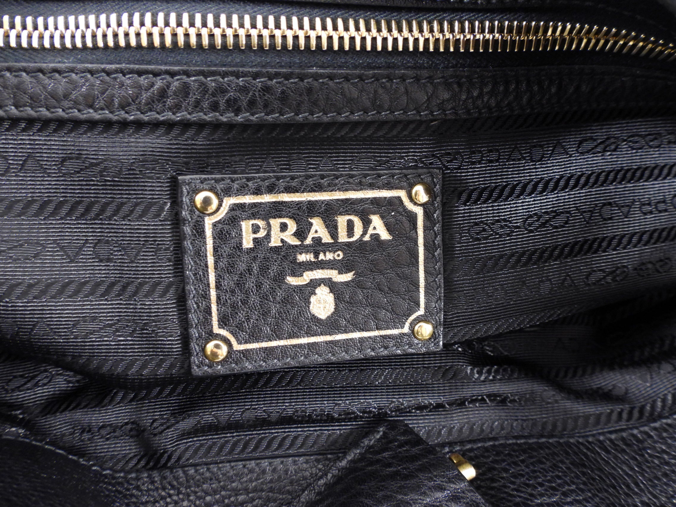 Prada Black Vitello Daino Leather Push Lock Large Antic Hobo Bag