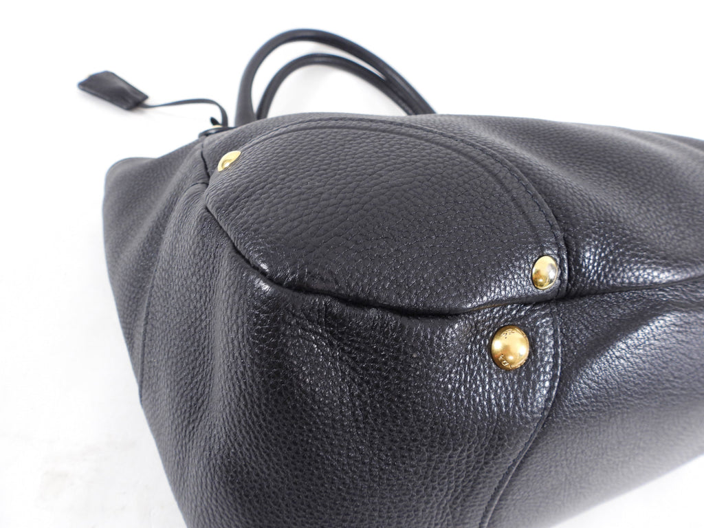 Prada Black Vitello Daino Leather Push Lock Large Antic Hobo Bag