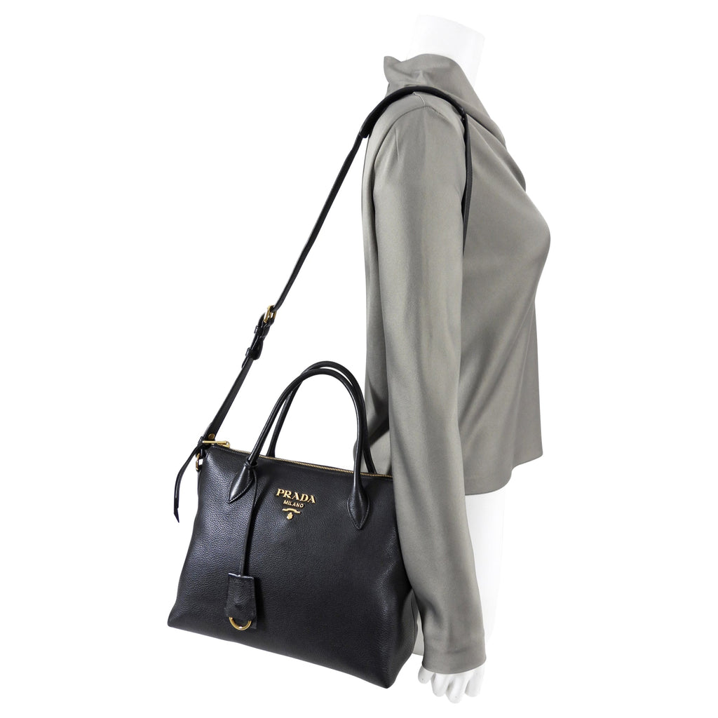 Prada Black Leather Two-Way Shoulder Bag