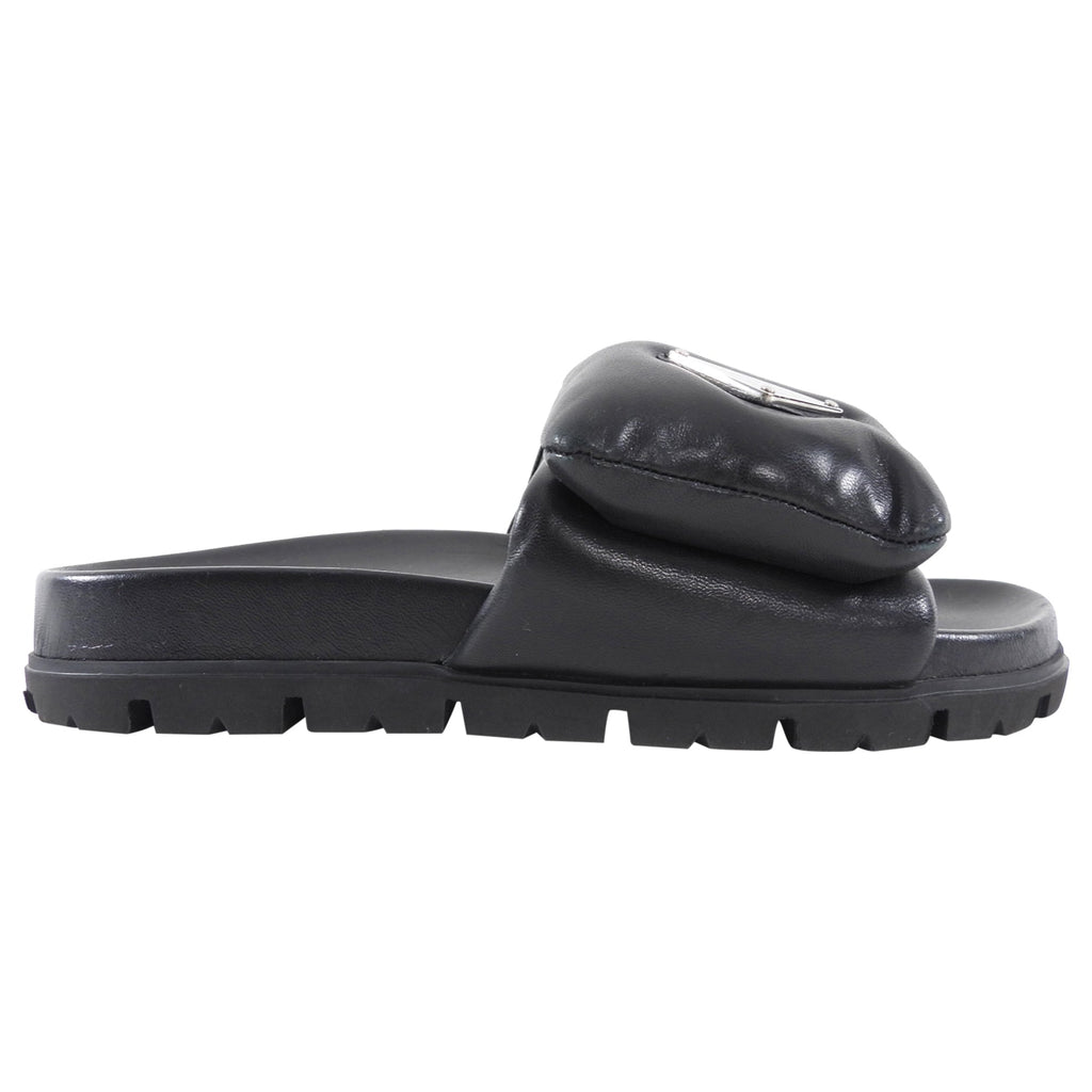 Prada Black Lambskin Leather Padded Slide Sandals - 36