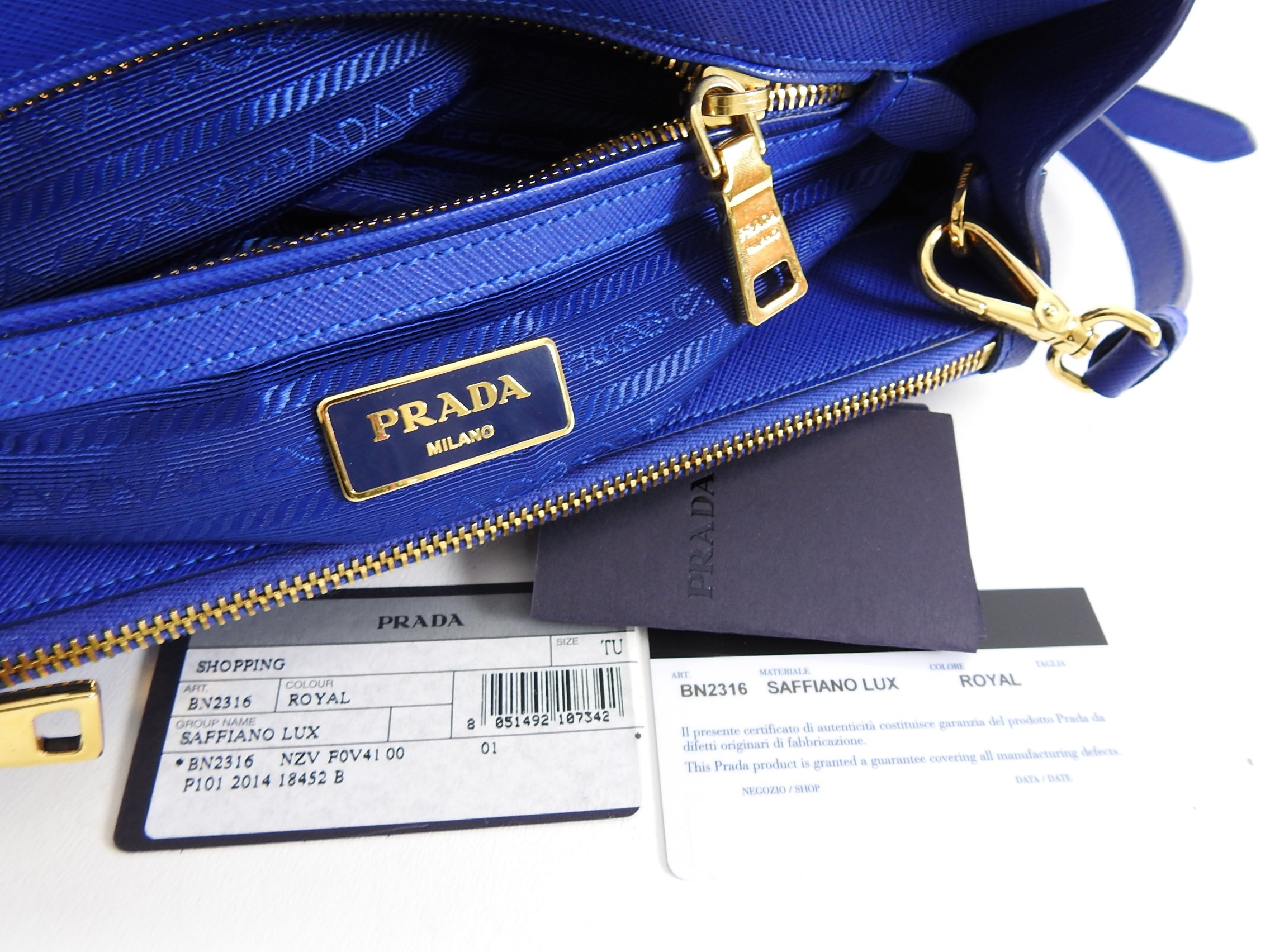 Prada Saffiano Cobalt Blue Mini Galleria Tote Bag