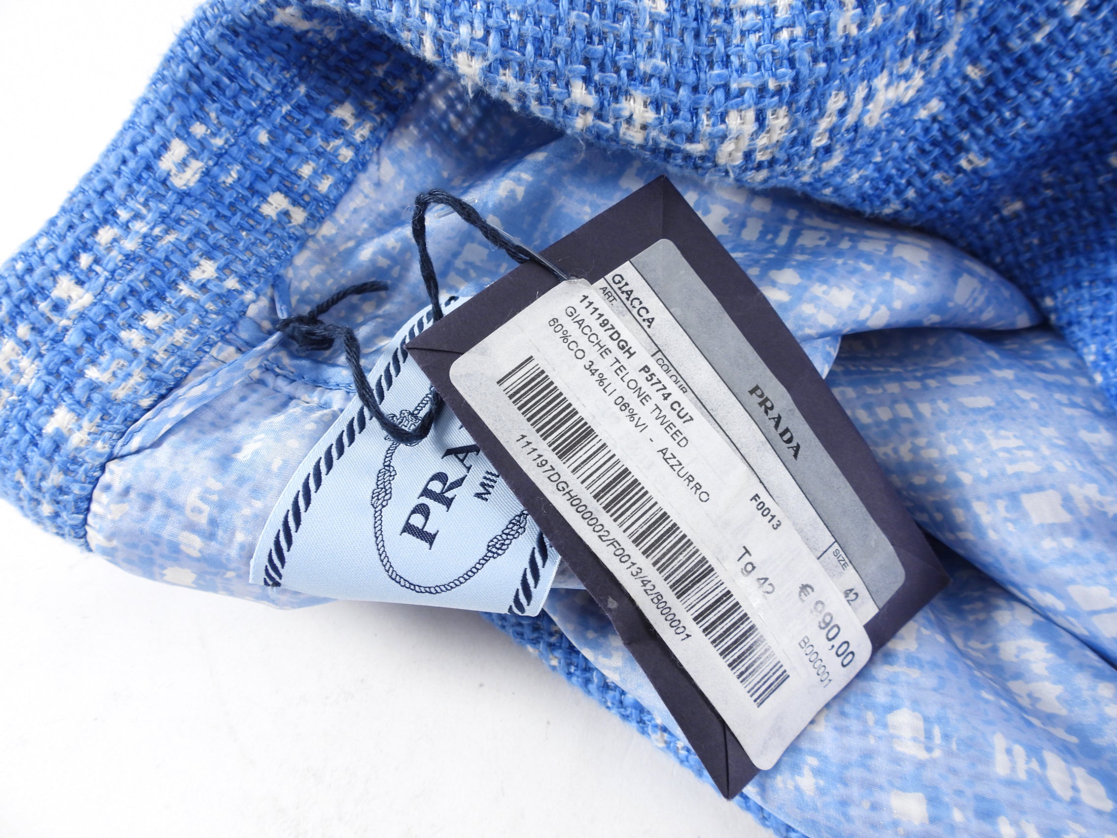 Prada Blue and White Tweed Linen Blend Jacket - IT42 / 6