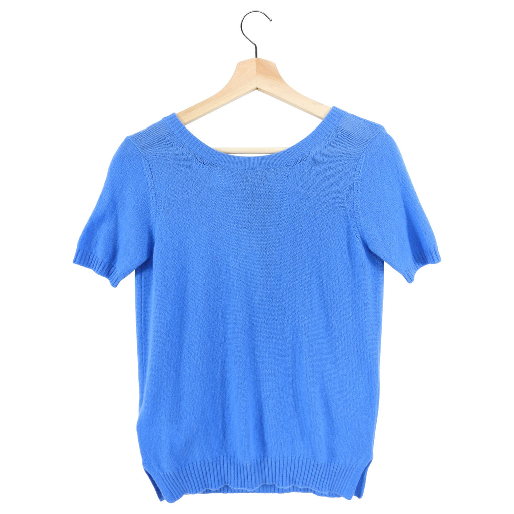 Prada Blue Cashmere Short Sleeve Sweater with Neck Tie - IT42 / USA 6