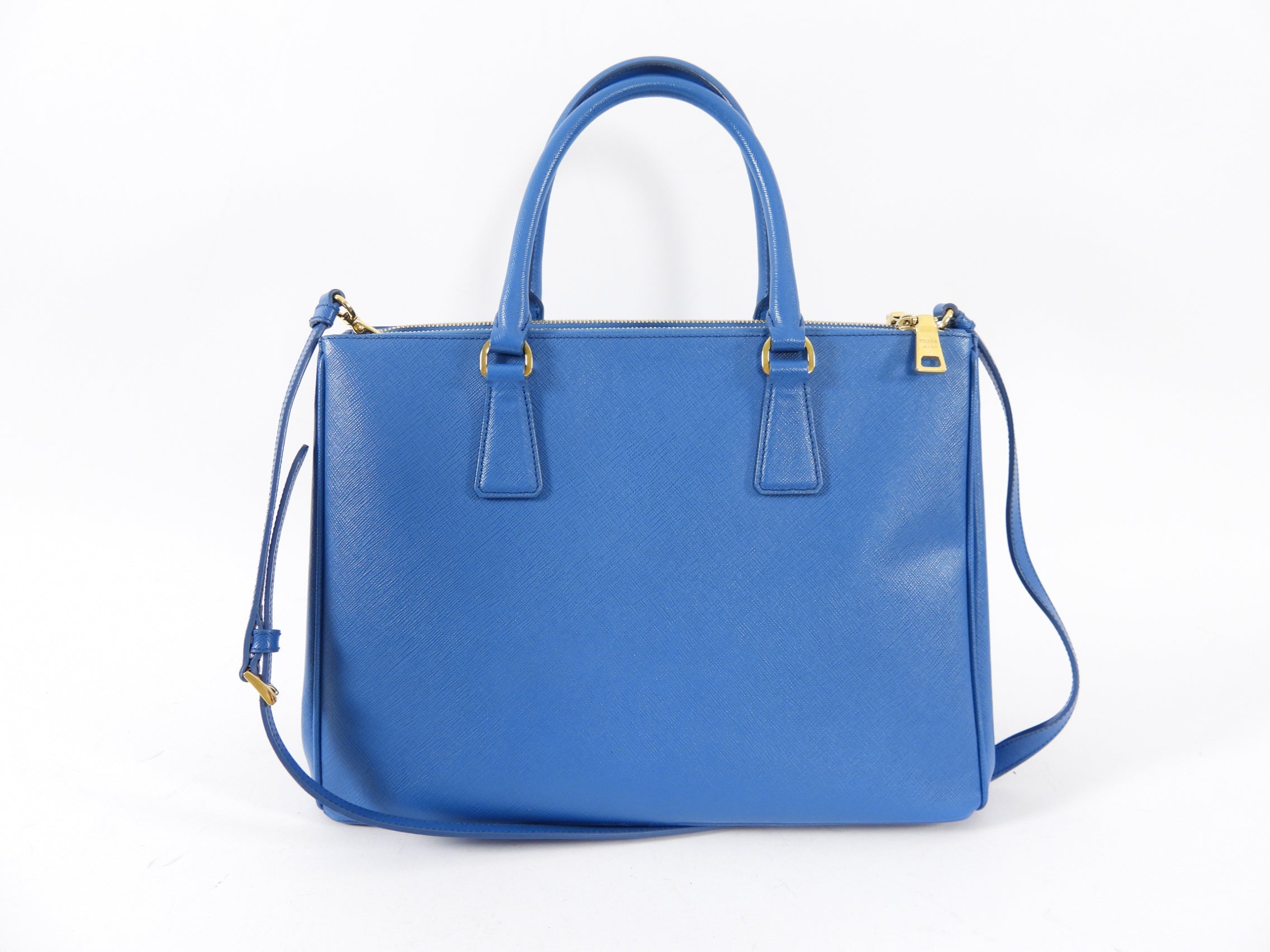 Prada Blue Saffiano Lux Double Galleria Tote Bag