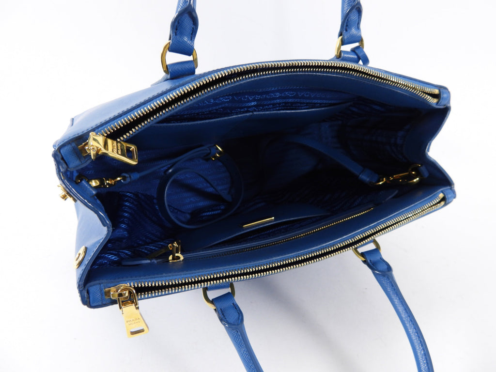 Prada Blue Saffiano Lux Double Galleria Tote Bag