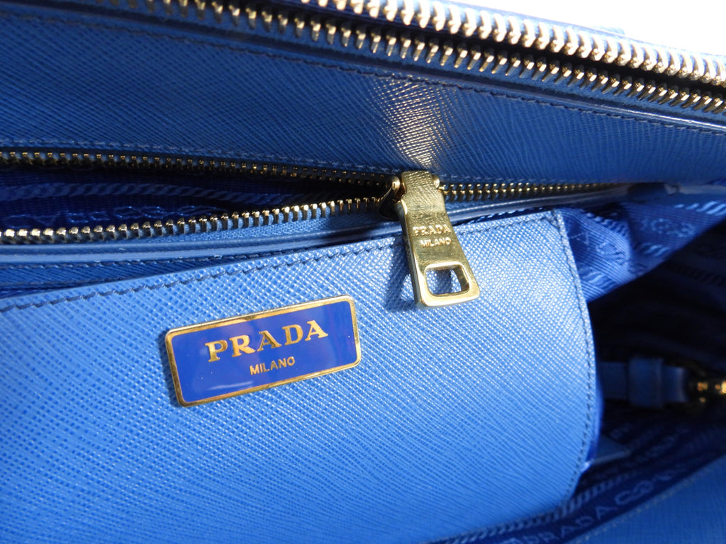 Prada Blue Saffiano Lux Double Galleria Tote Bag