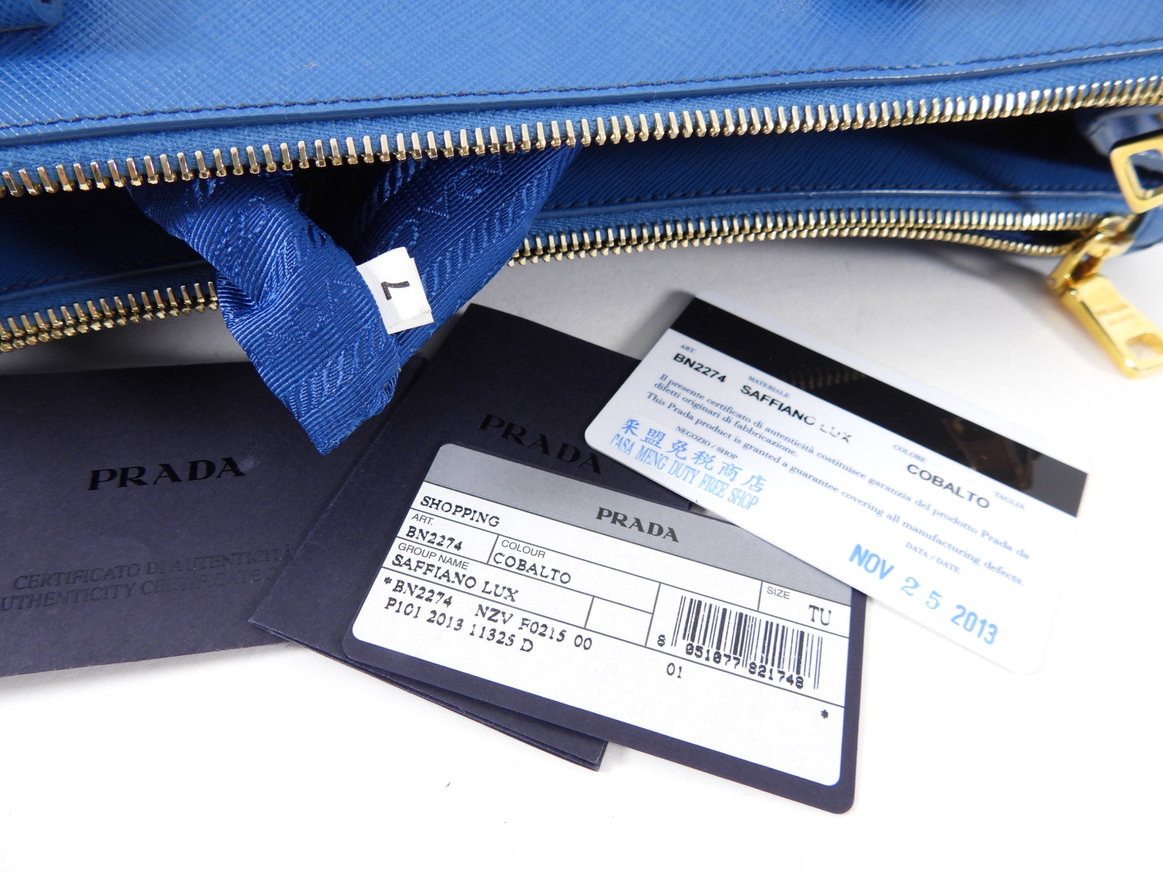 Prada Blue Saffiano Lux Double Galleria Tote Bag