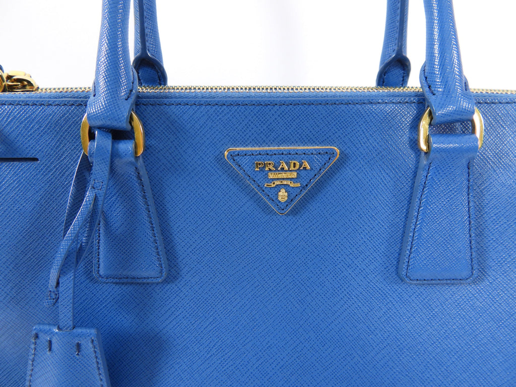 Prada Blue Saffiano Lux Double Galleria Tote Bag