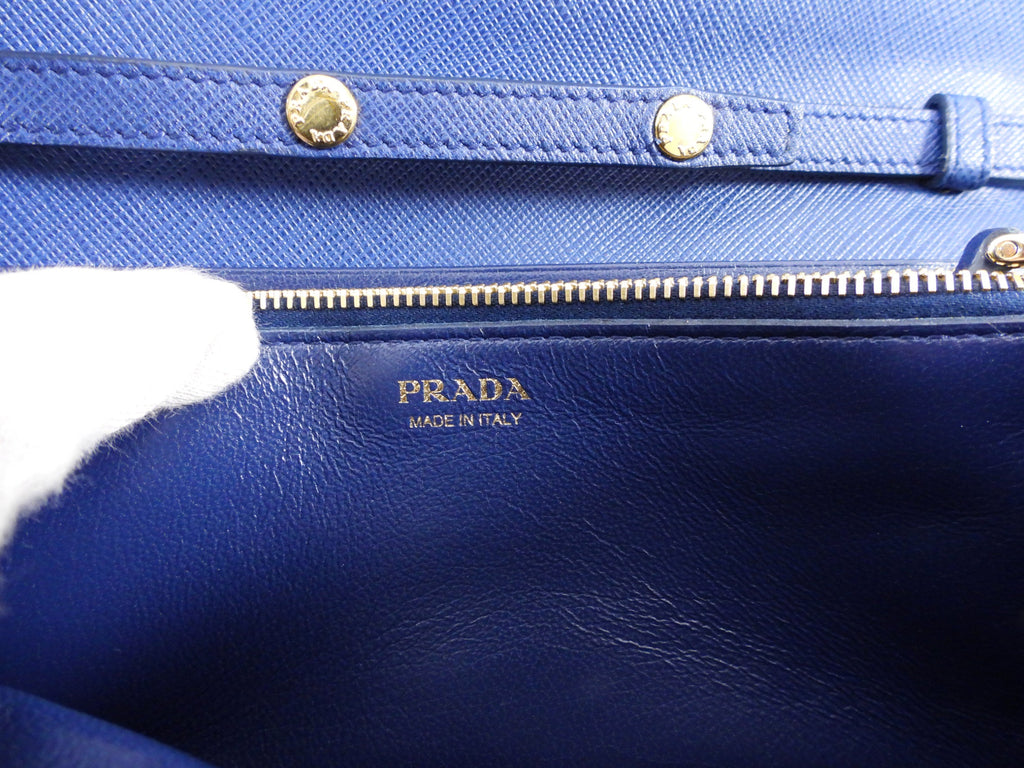 Prada Blue Saffiano Lux and Gold Wallet on Chain