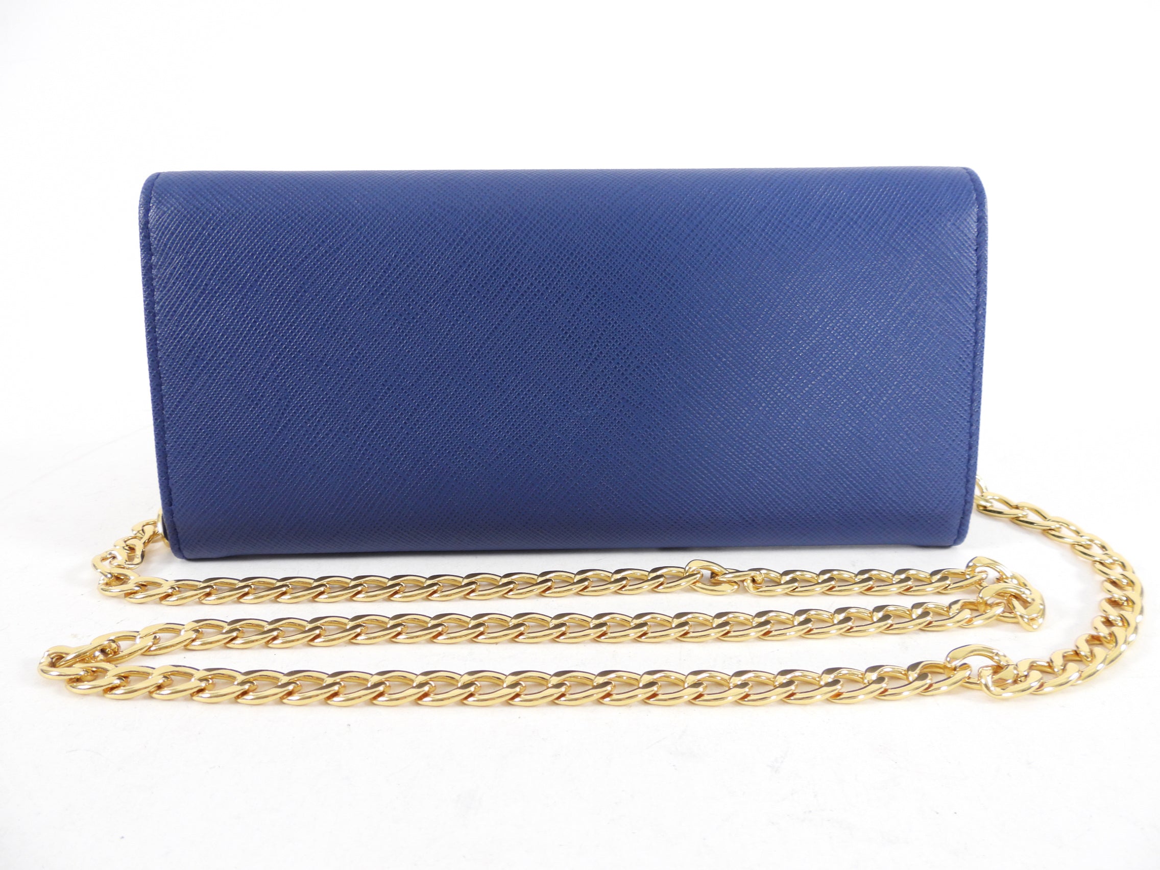 Prada Blue Saffiano Lux and Gold Wallet on Chain
