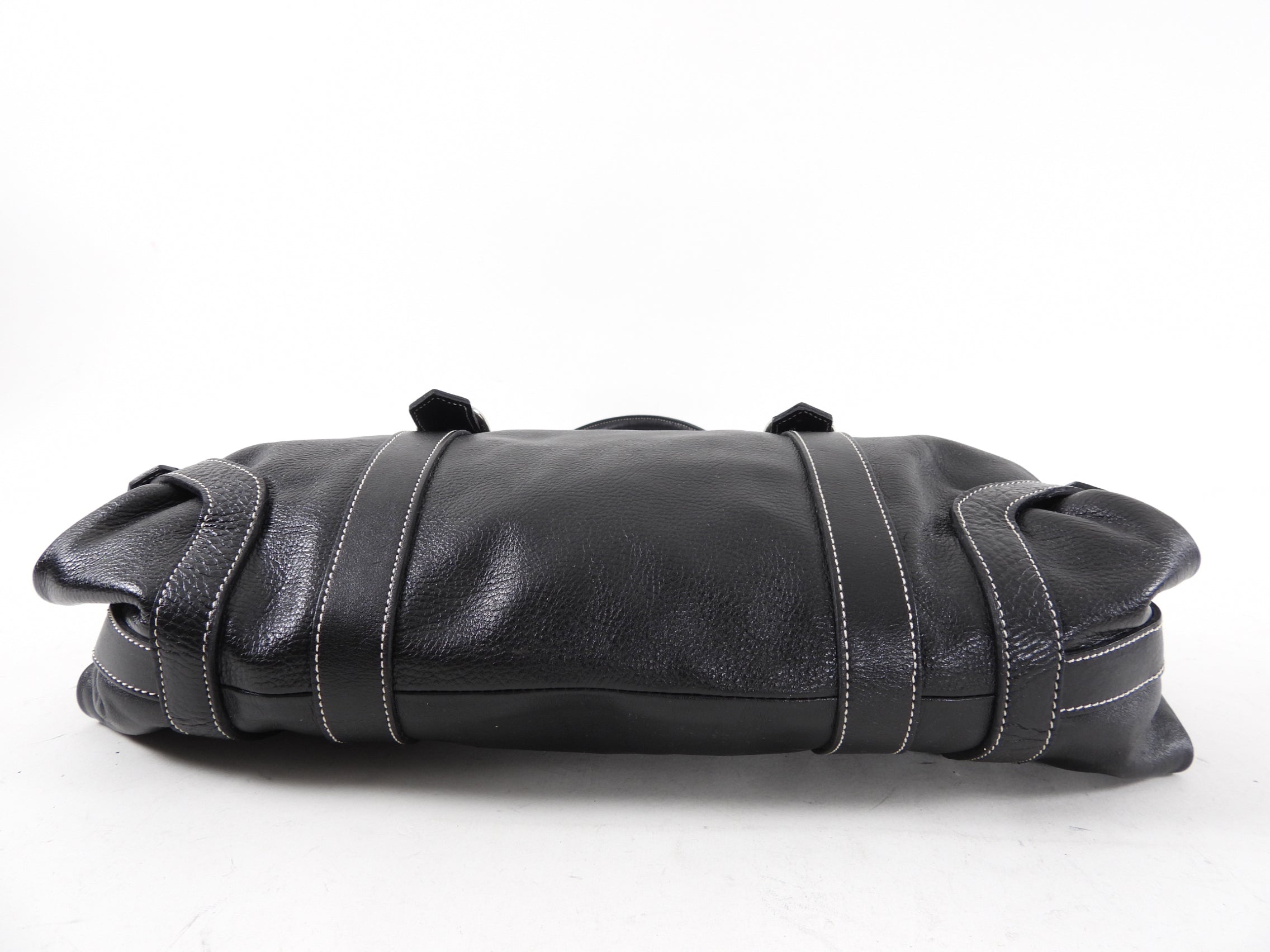 Prada Black Glace Calf Leather Bowler Shoulder Bag