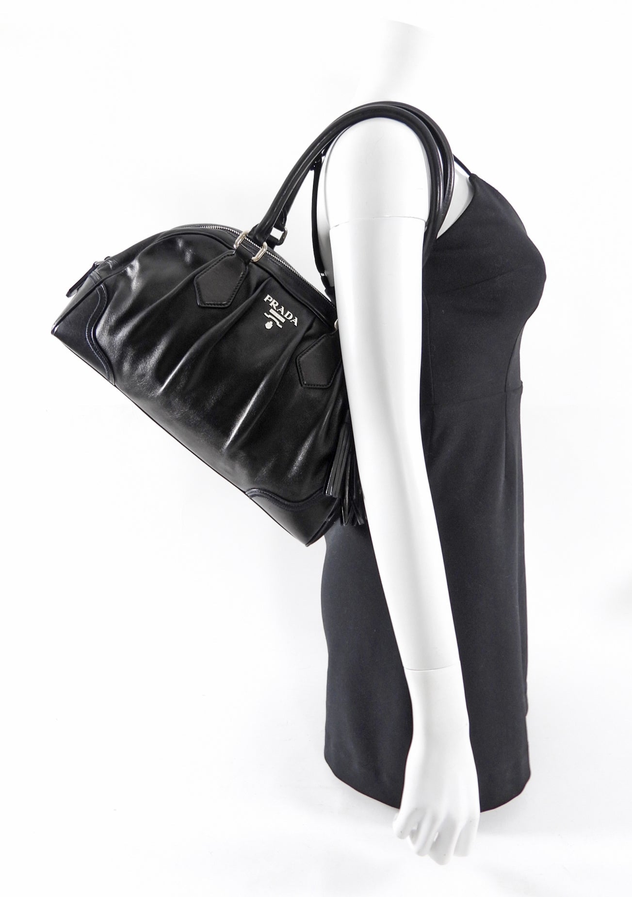 Prada Black Leather Nappa Leather Bowler Bag
