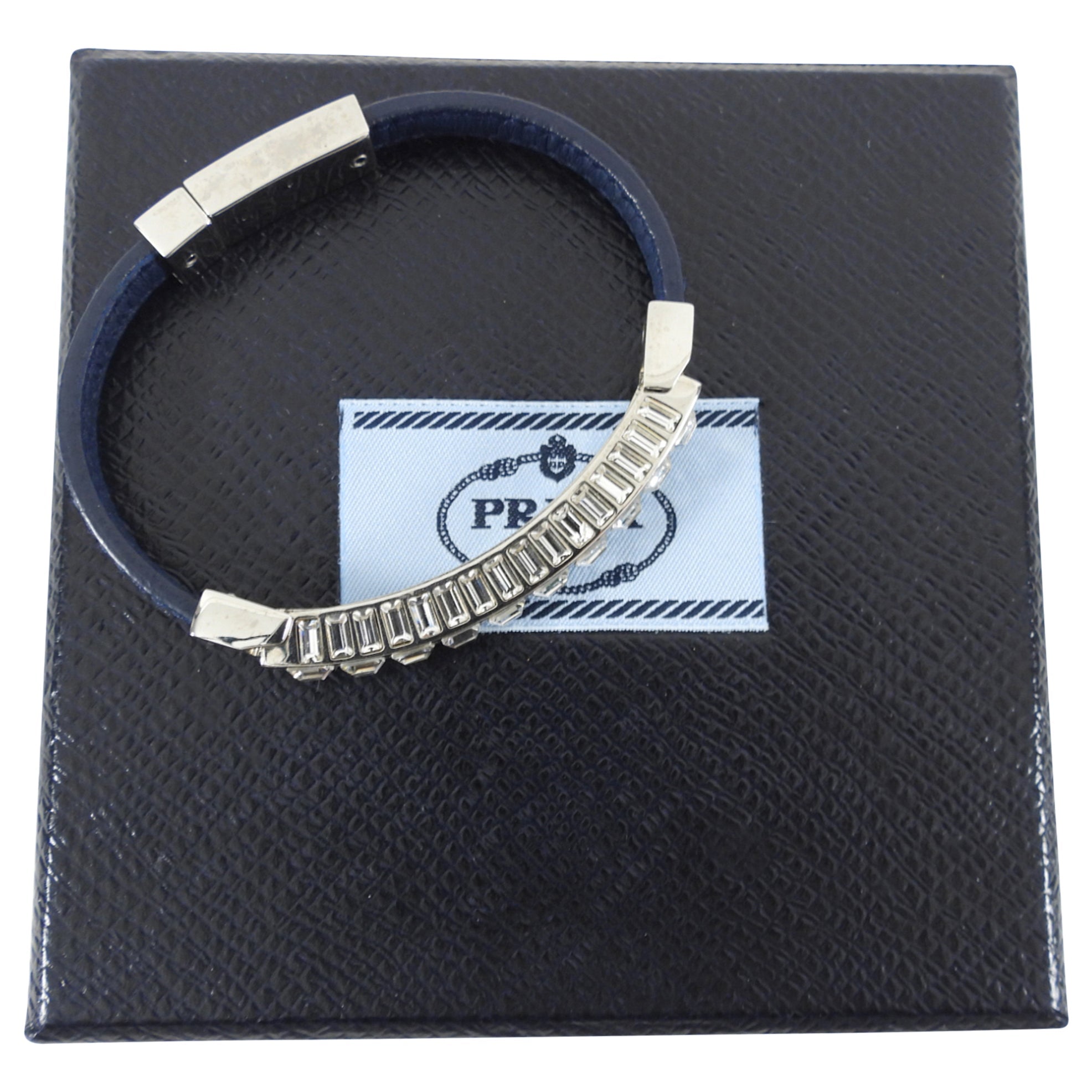 Prada Crystal Rhinestone Blue Saffiano Bracelet