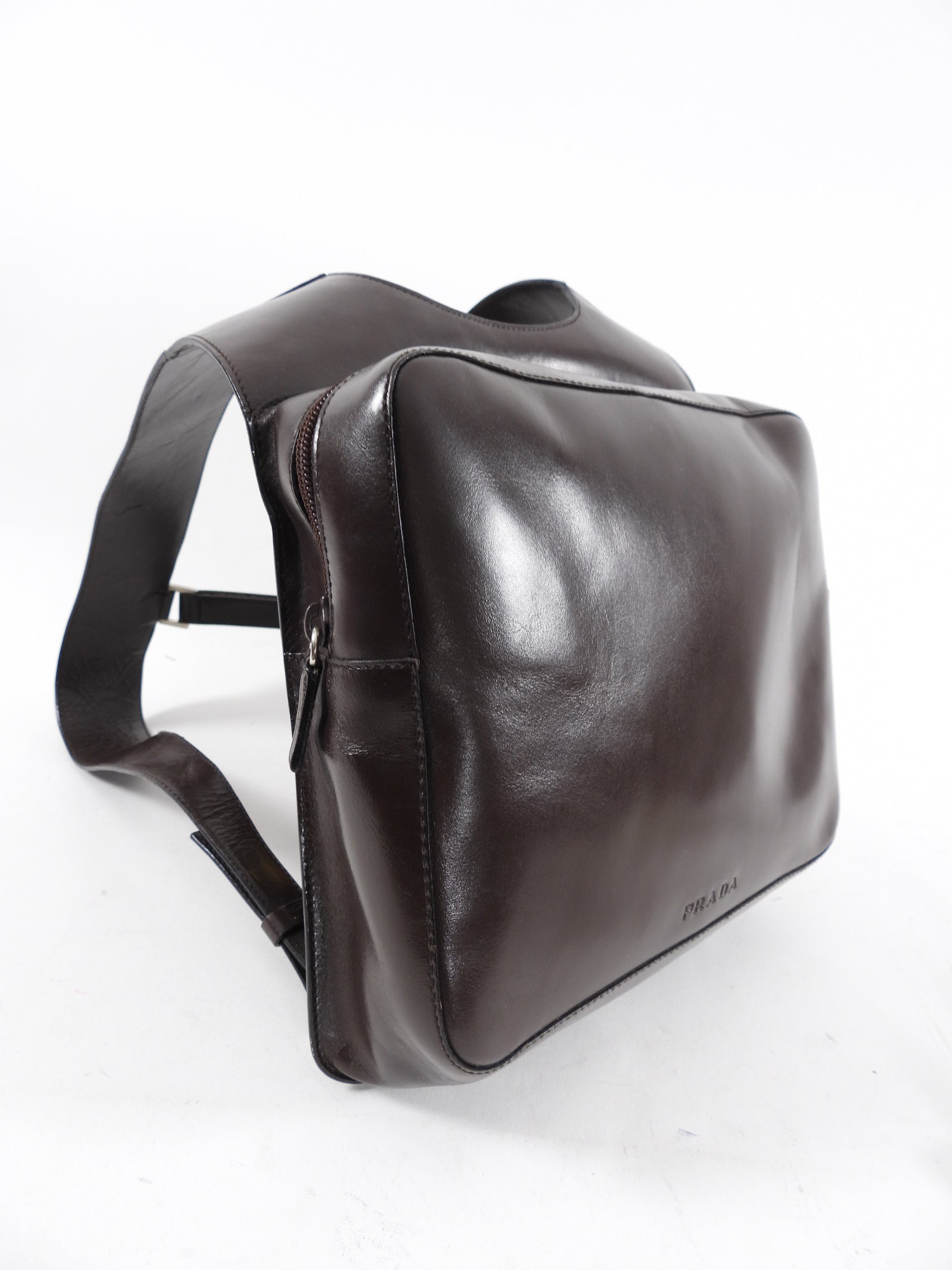 Prada Vintage Archive SS 1999 Brown Leather Chest Rig Backpack Bag