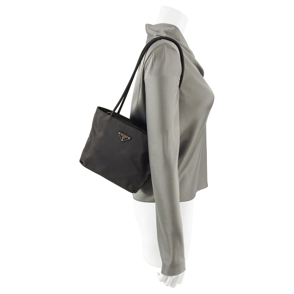 Prada Vintage Brown Nylon Tessuto Shoulder Bag