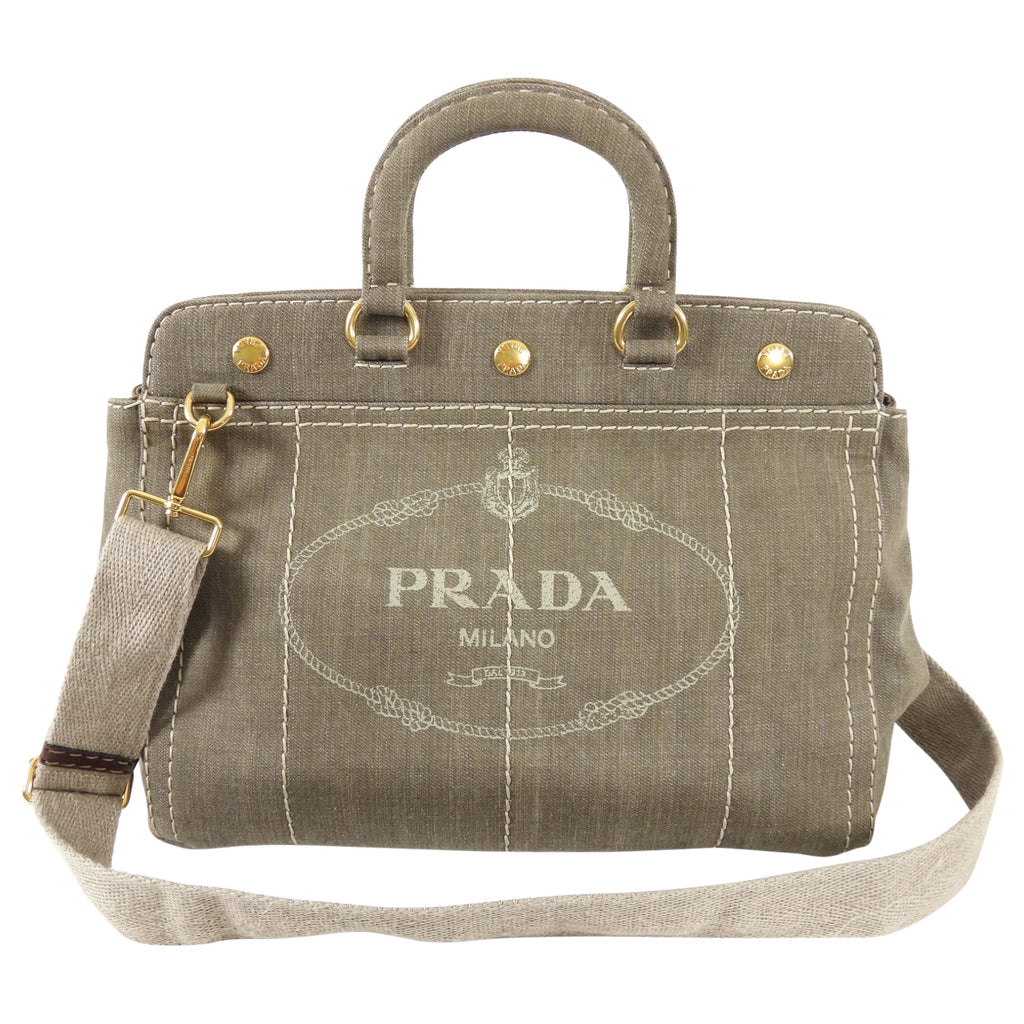 Prada Canvas Canapa Military Green Two-Way Tote Bag