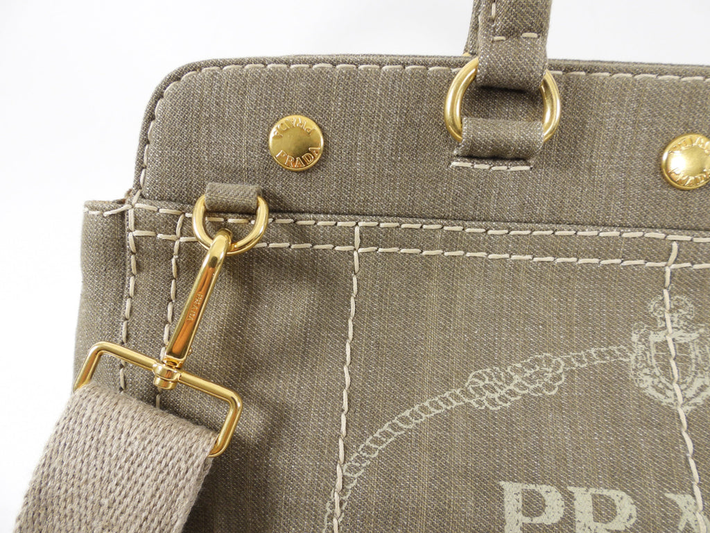 Prada Canvas Canapa Military Green Two-Way Tote Bag