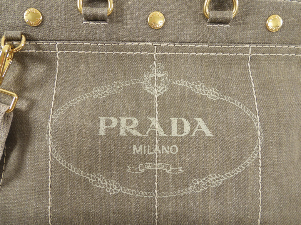 Prada Canvas Canapa Military Green Two-Way Tote Bag
