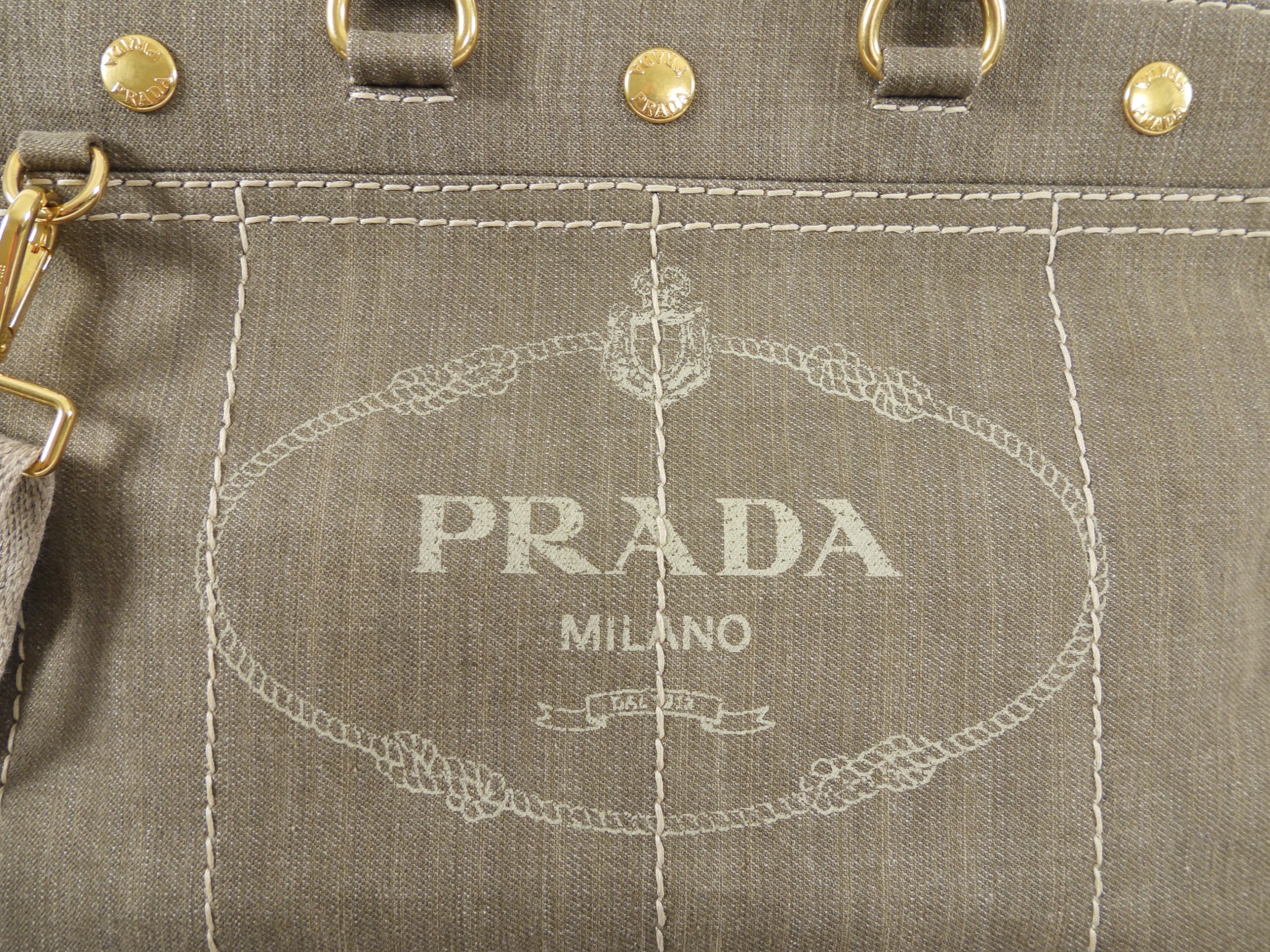 Prada Canvas Canapa Military Green Two-Way Tote Bag
