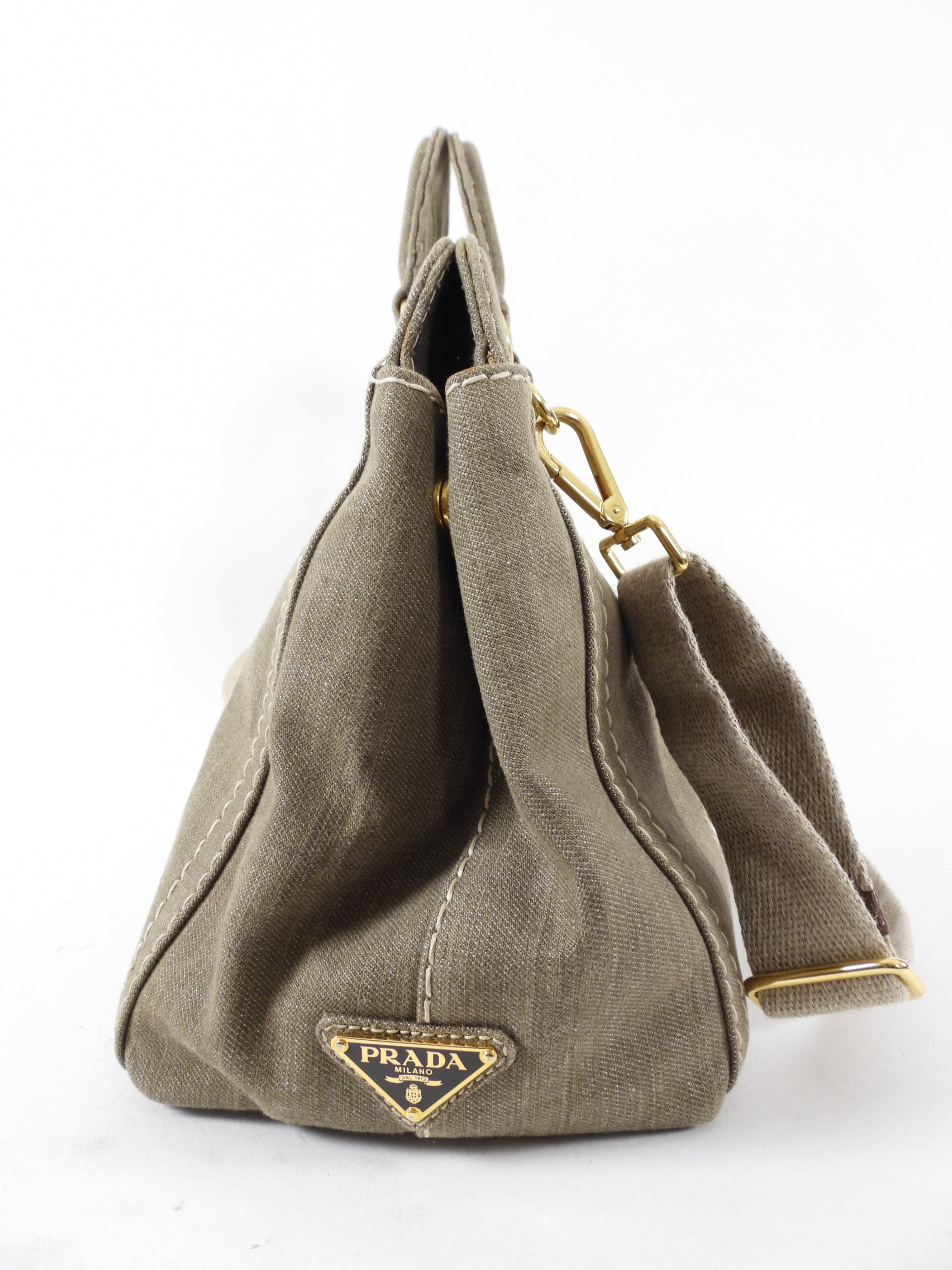 Prada Canvas Canapa Military Green Two-Way Tote Bag