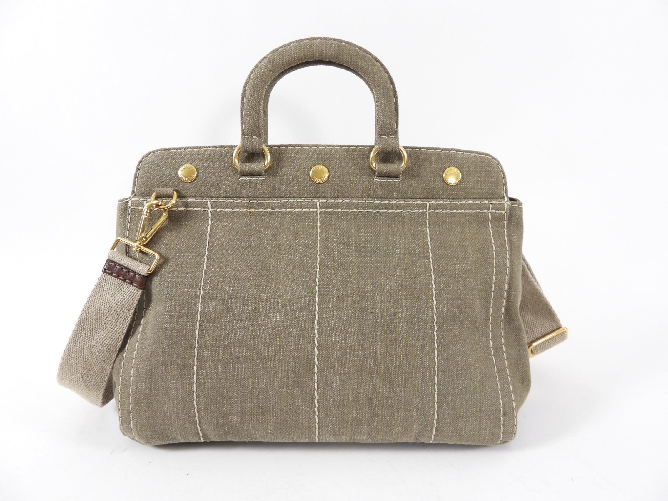 Prada Canvas Canapa Military Green Two-Way Tote Bag