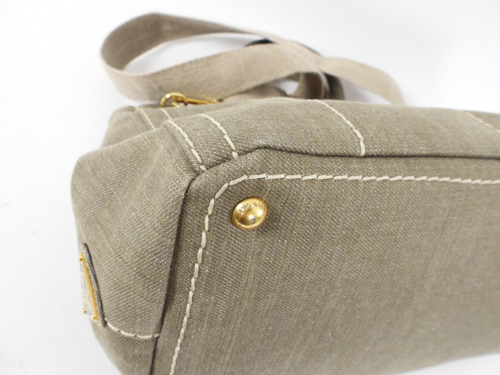 Prada Canvas Canapa Military Green Two-Way Tote Bag