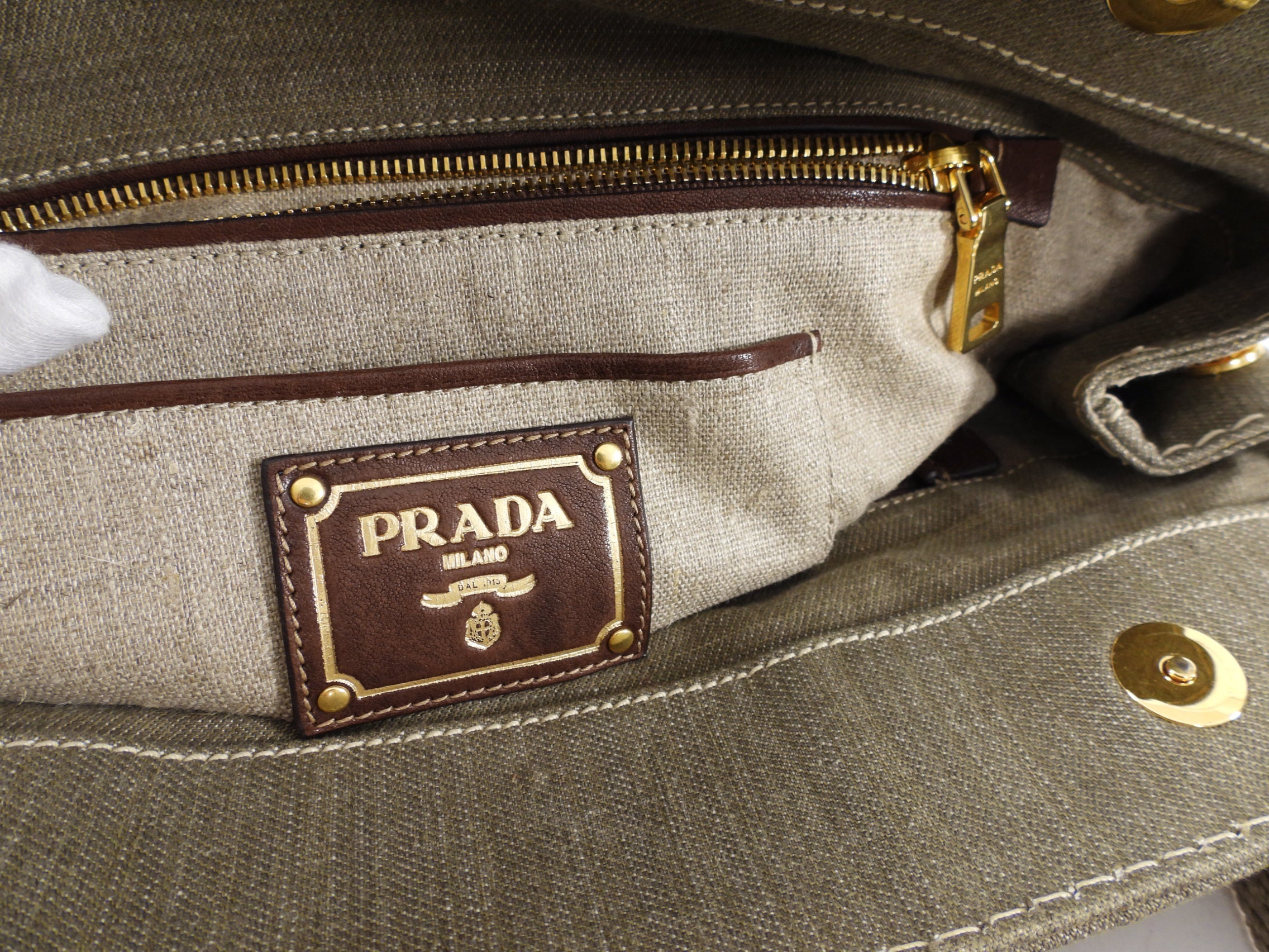 Prada Canvas Canapa Military Green Two-Way Tote Bag