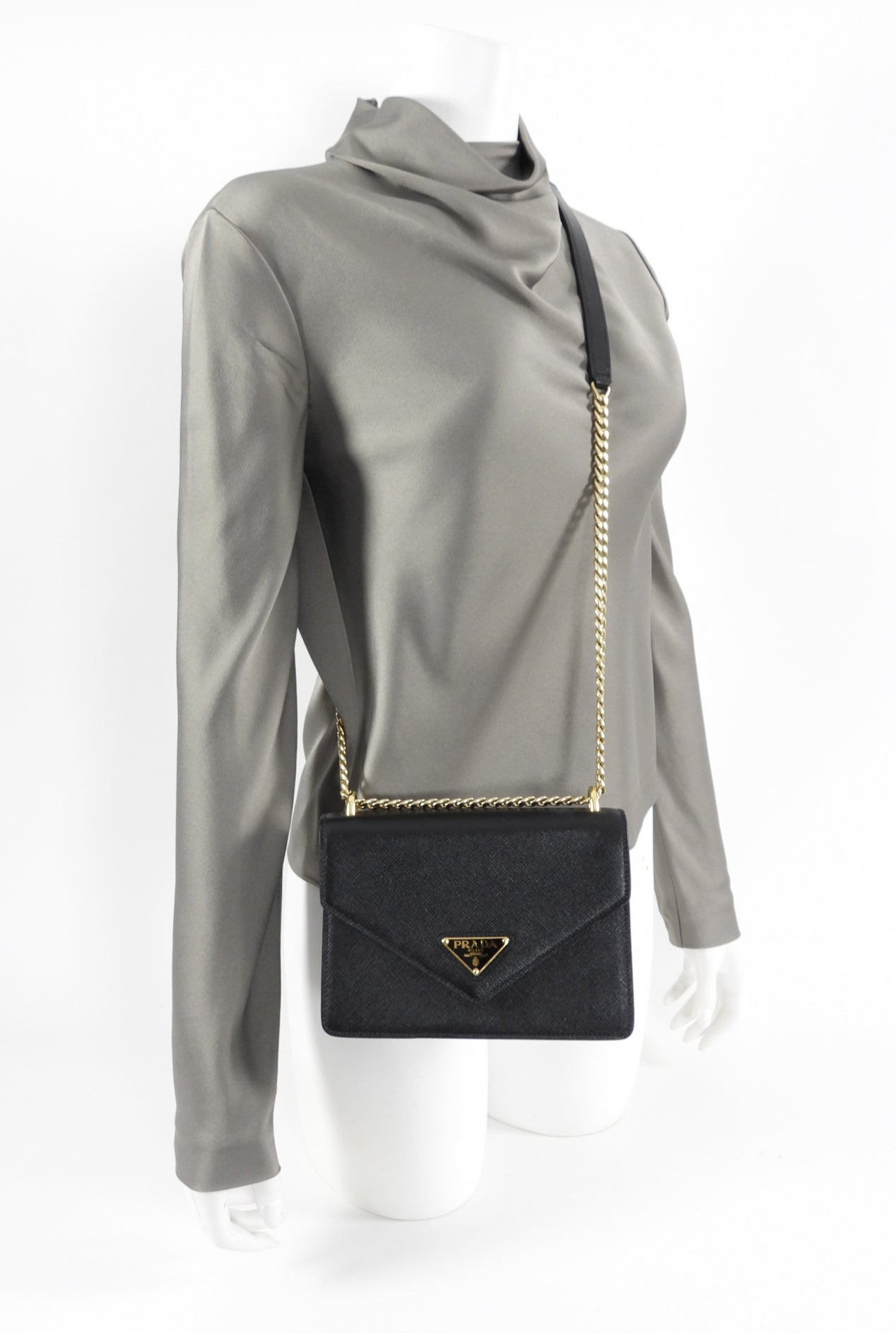 Prada Black Saffiano Small Crossbody Chain Bag