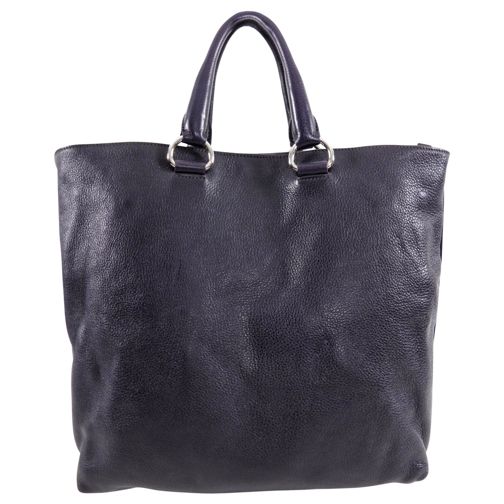 Prada Dark Purple Daino Leather Two-Way Tote Bag