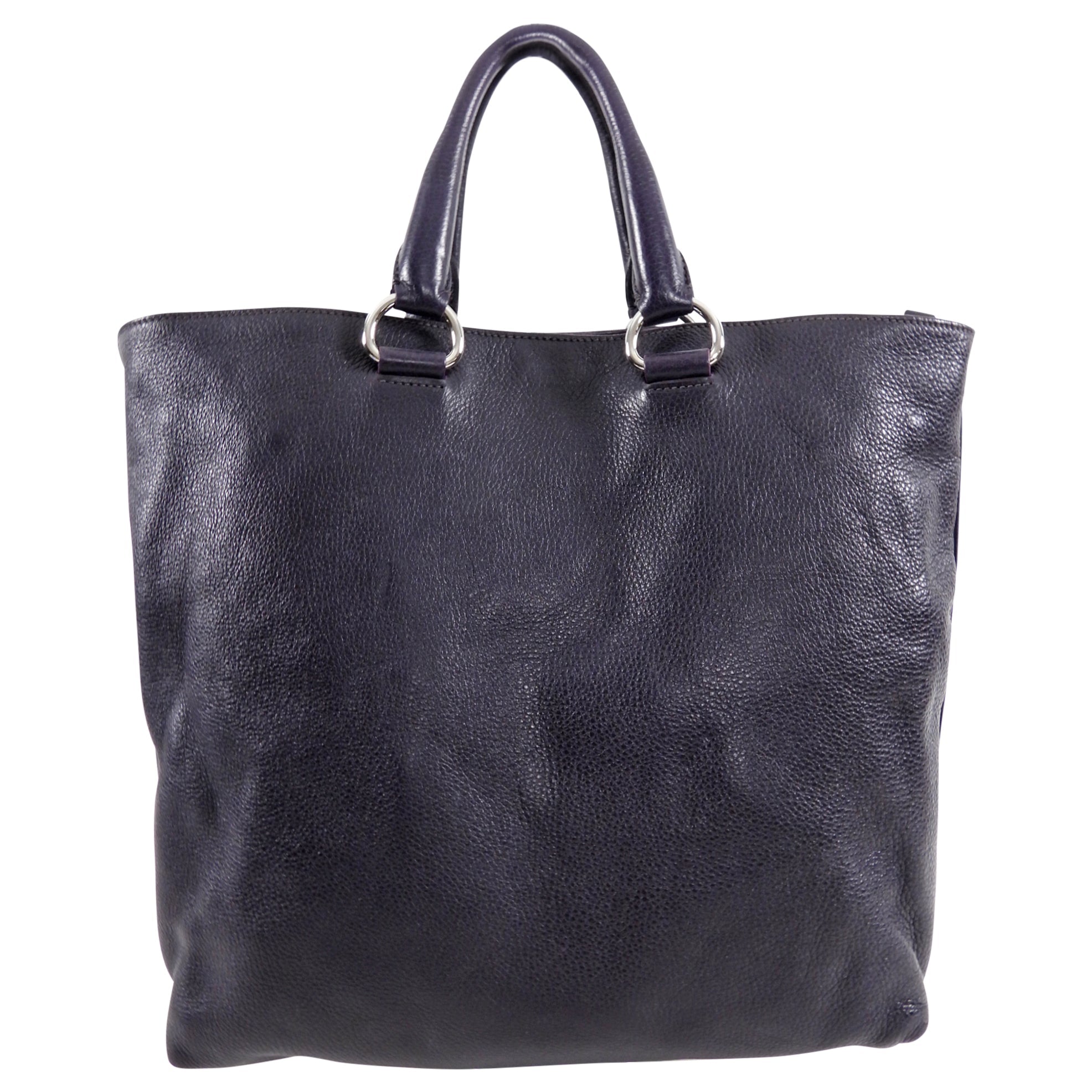 Prada Dark Purple Daino Leather Two-Way Tote Bag