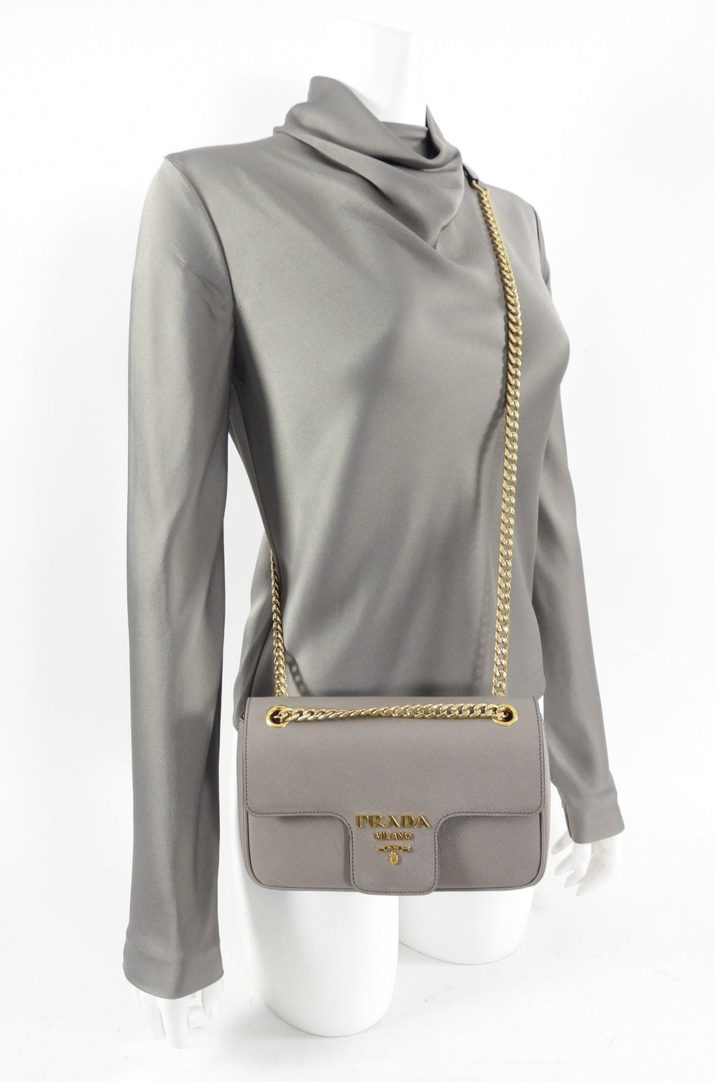Prada Taupe Saffiano Crossbody Flap Bag