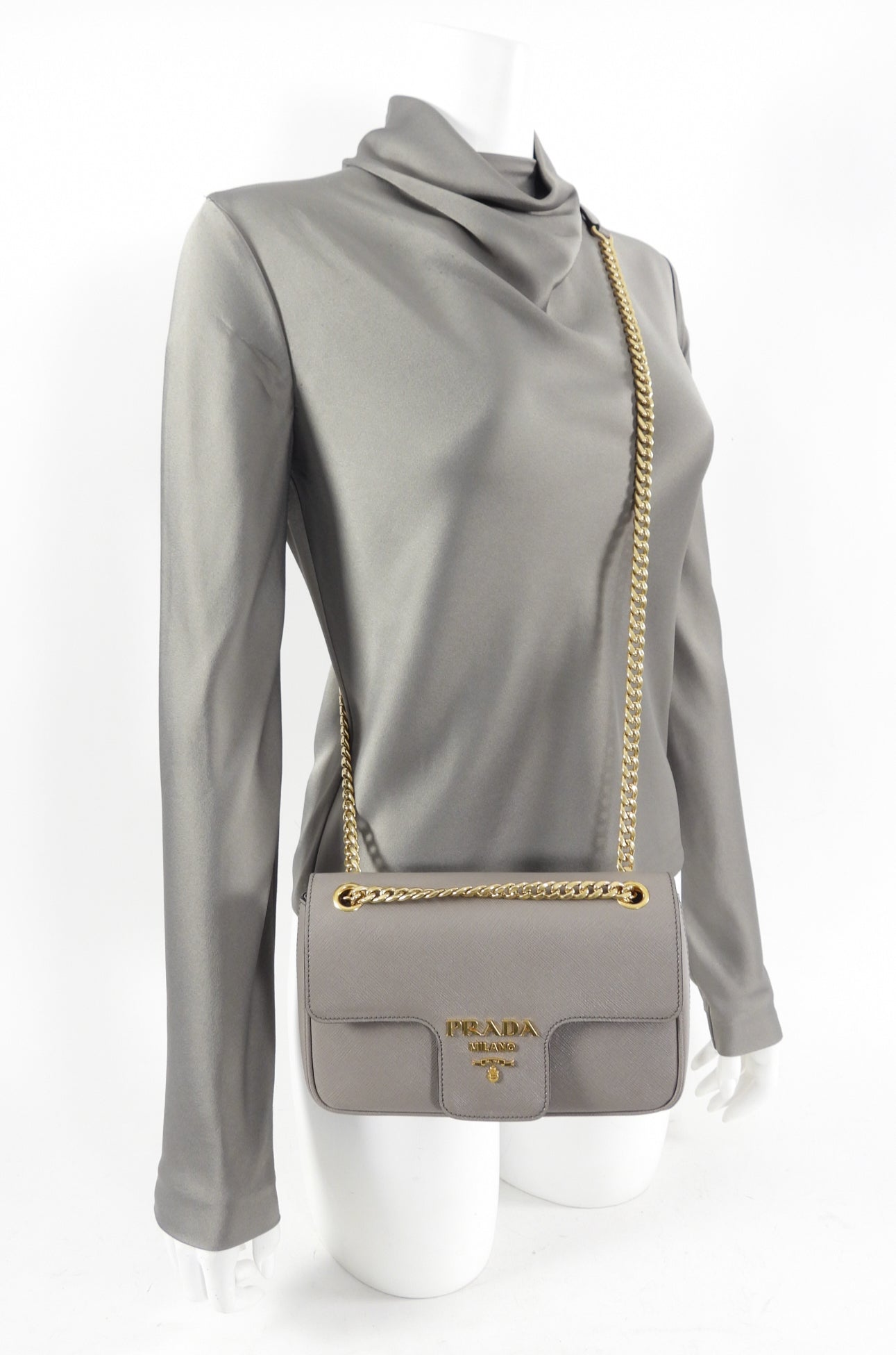 Prada Taupe Saffiano Crossbody Flap Bag