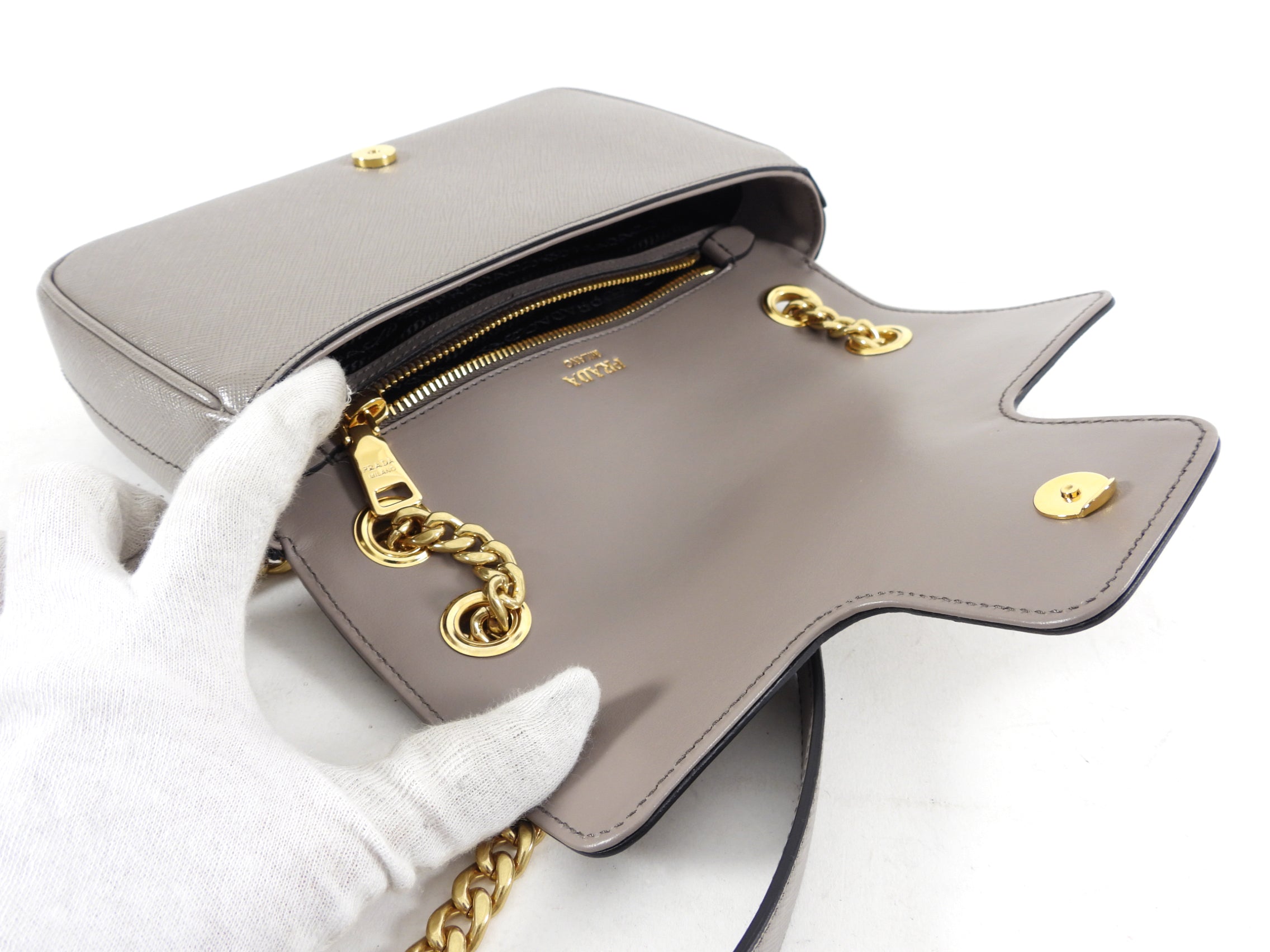 Prada Taupe Saffiano Crossbody Flap Bag
