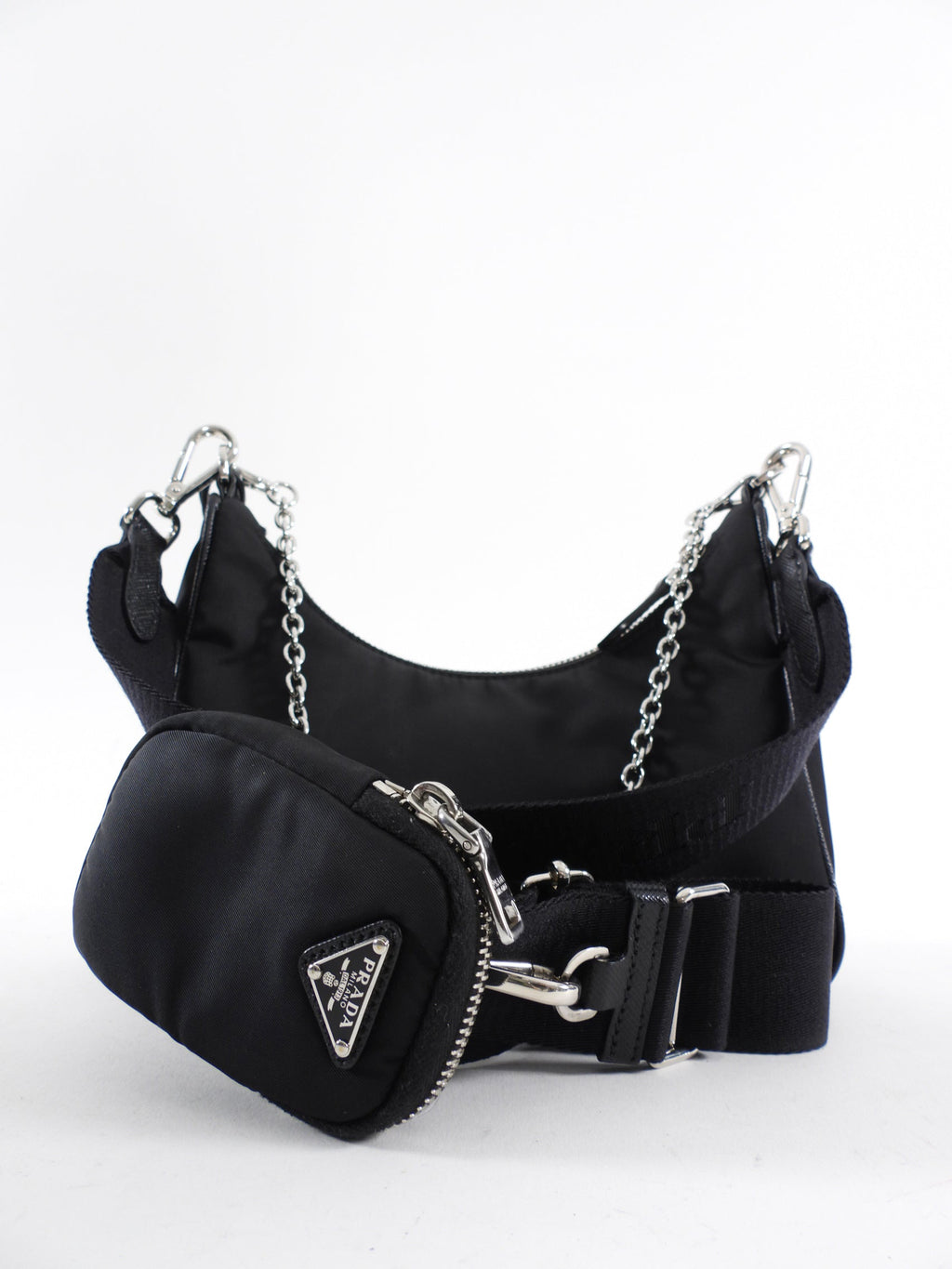 Prada Black Nylon Re-Edition 2005 Two-Way Shoulder Bag with Pouch