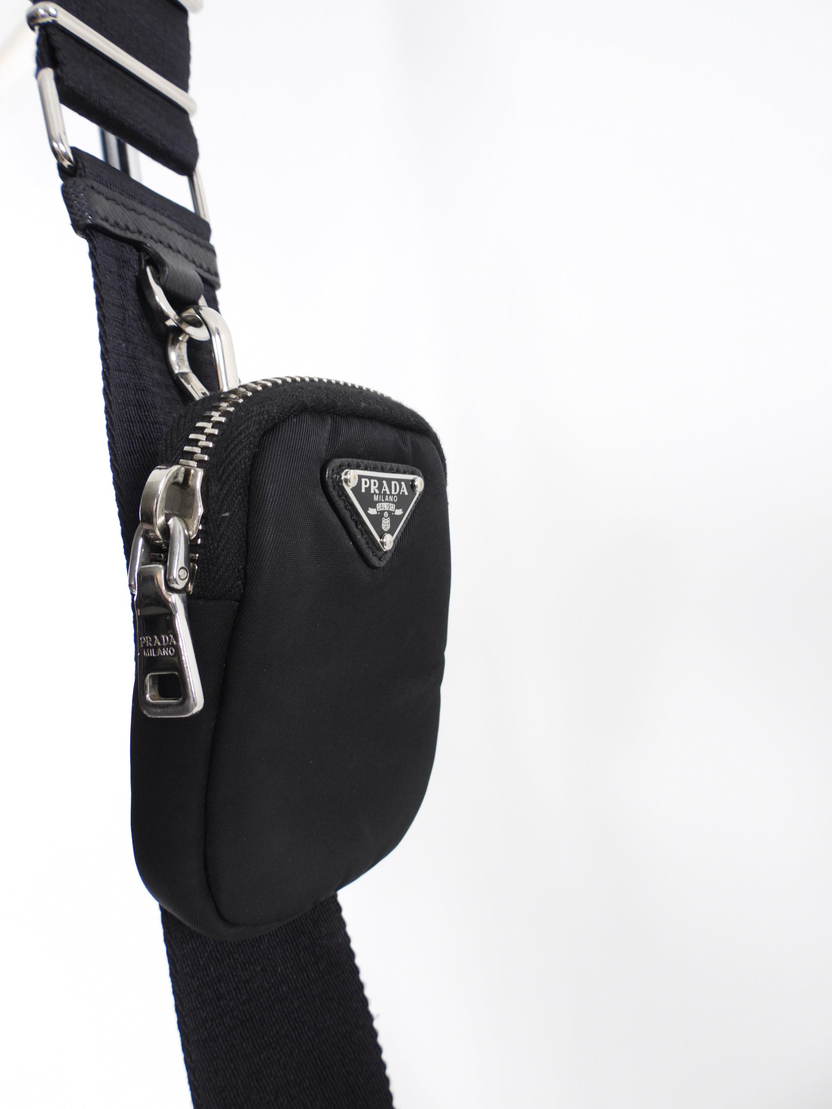 Prada Black Nylon Re-Edition 2005 Two-Way Shoulder Bag with Pouch