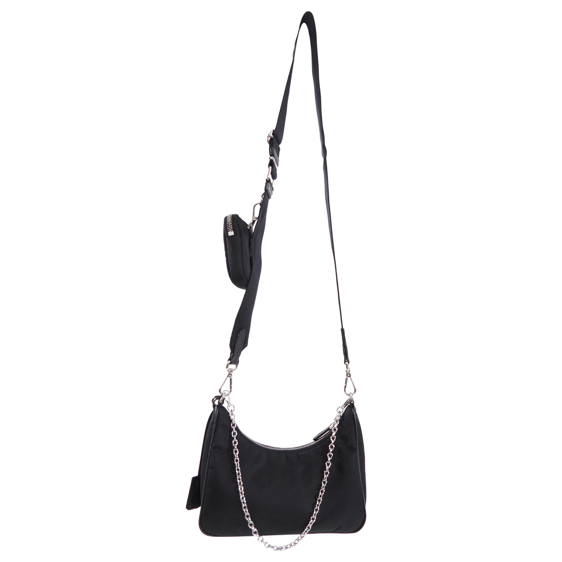 Prada Black Nylon Re-Edition 2005 Two-Way Shoulder Bag with Pouch