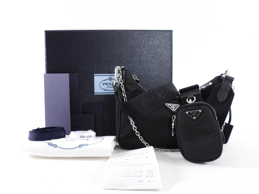 Prada Black Nylon Re-Edition 2005 Two-Way Shoulder Bag with Pouch