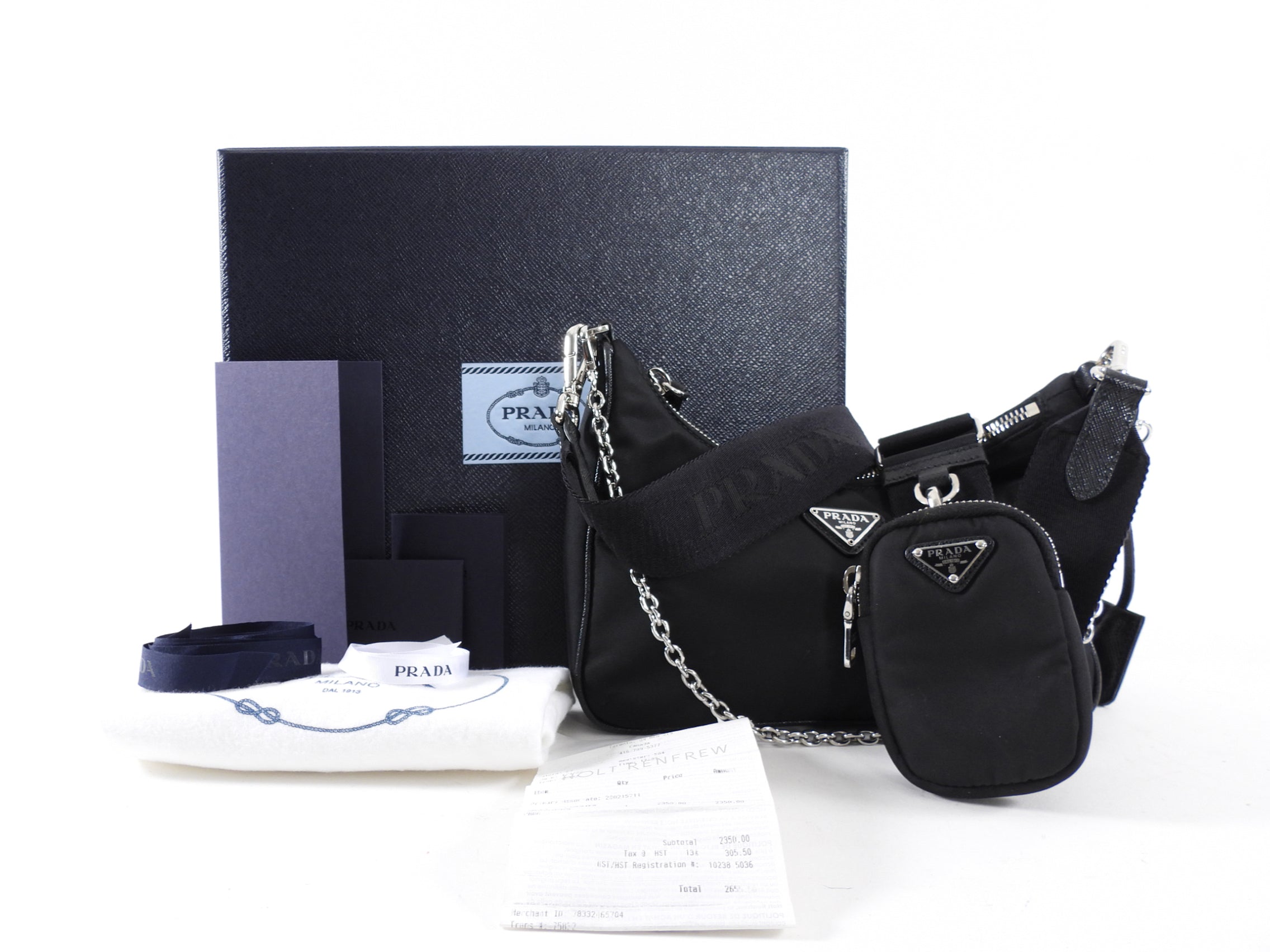 Prada Black Nylon Re-Edition 2005 Two-Way Shoulder Bag with Pouch