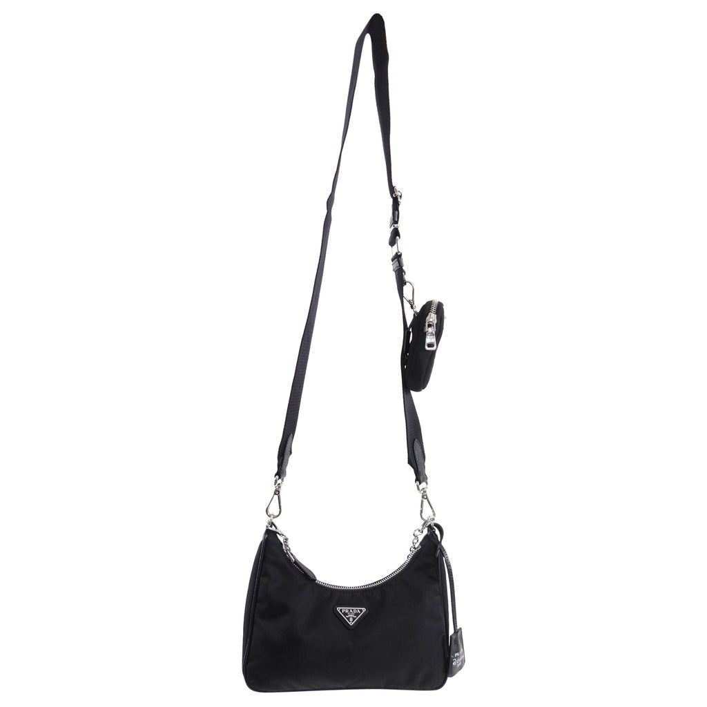 Prada Black Nylon Re-Edition 2005 Two-Way Shoulder Bag with Pouch
