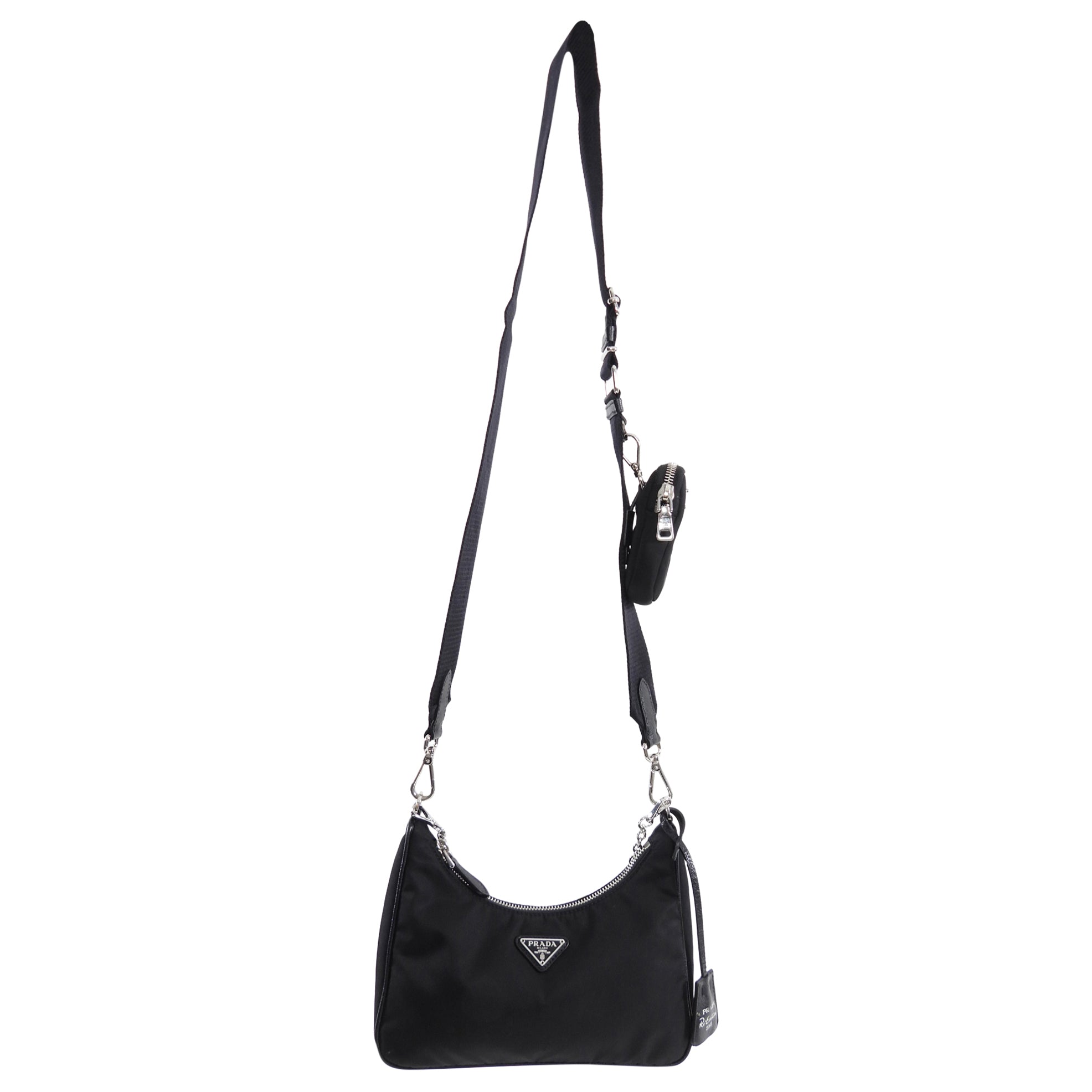 Prada Black Nylon Re-Edition 2005 Two-Way Shoulder Bag with Pouch