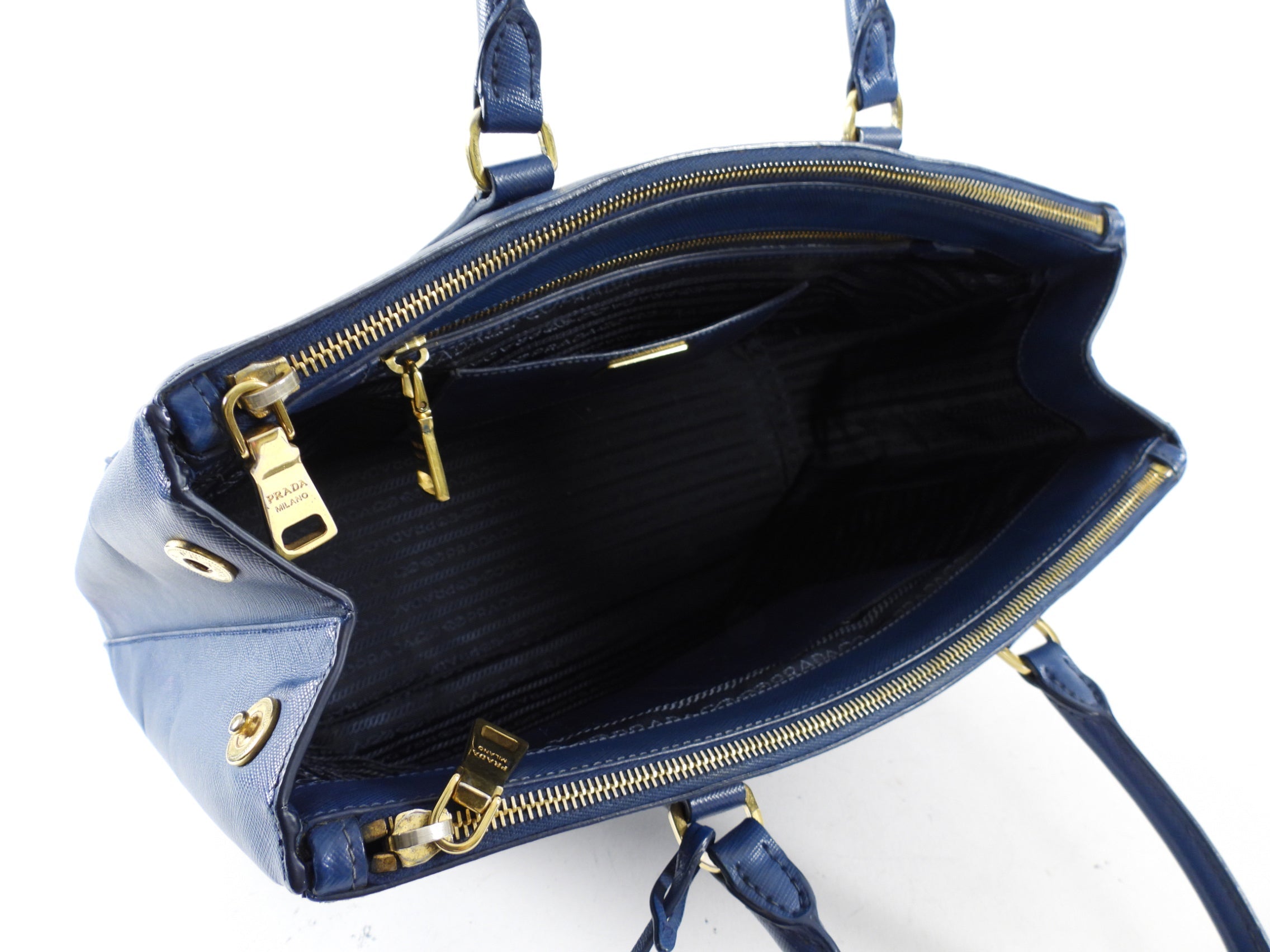 Prada Dark Blue Saffiano Leather Galleria Medium Double Zip Bag