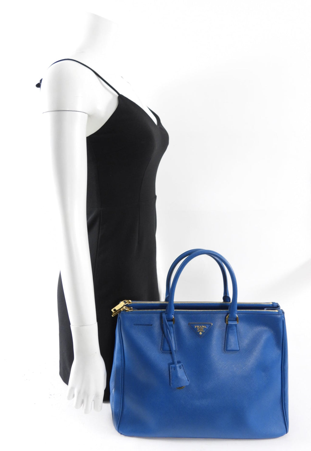 Prada Medium Blue Saffiano Leather Galleria Medium Double Zip Bag